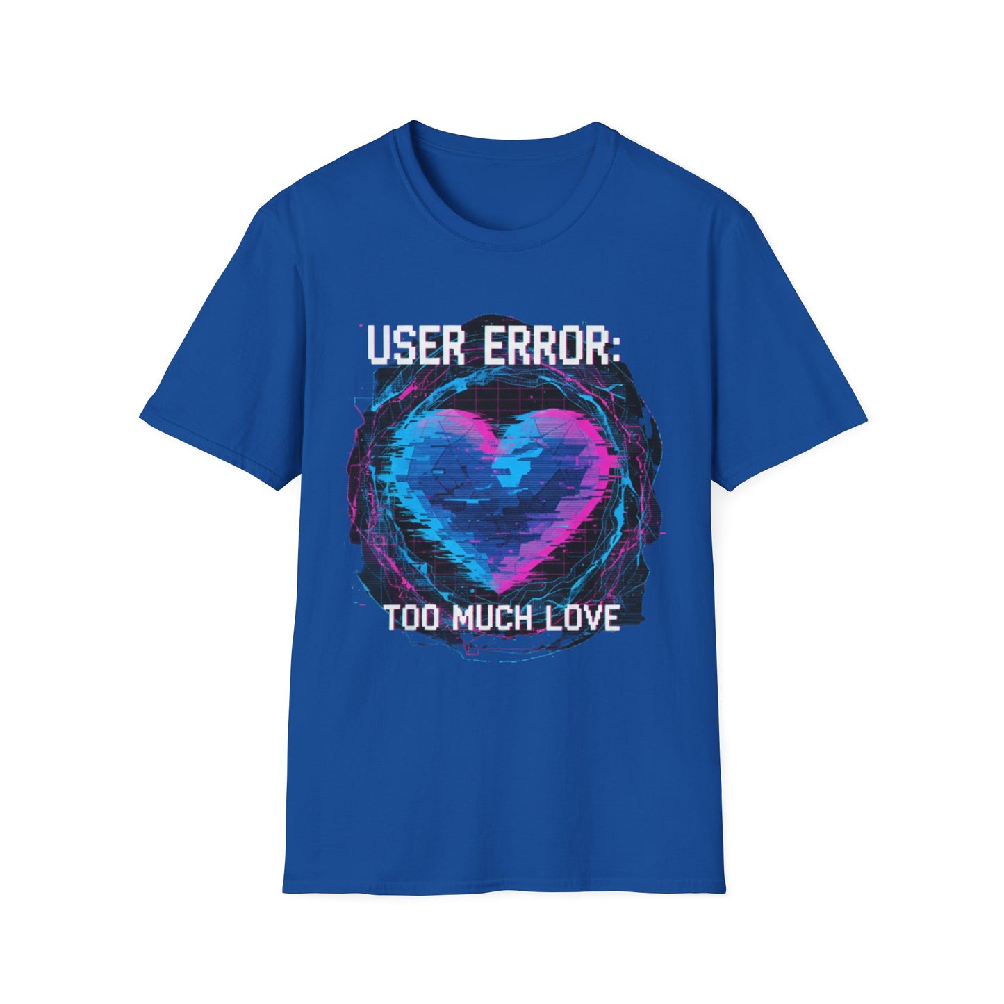 Glitch Heart Too Much Love T-Shirt | Vaporwave Retro Pixel Heart Tee