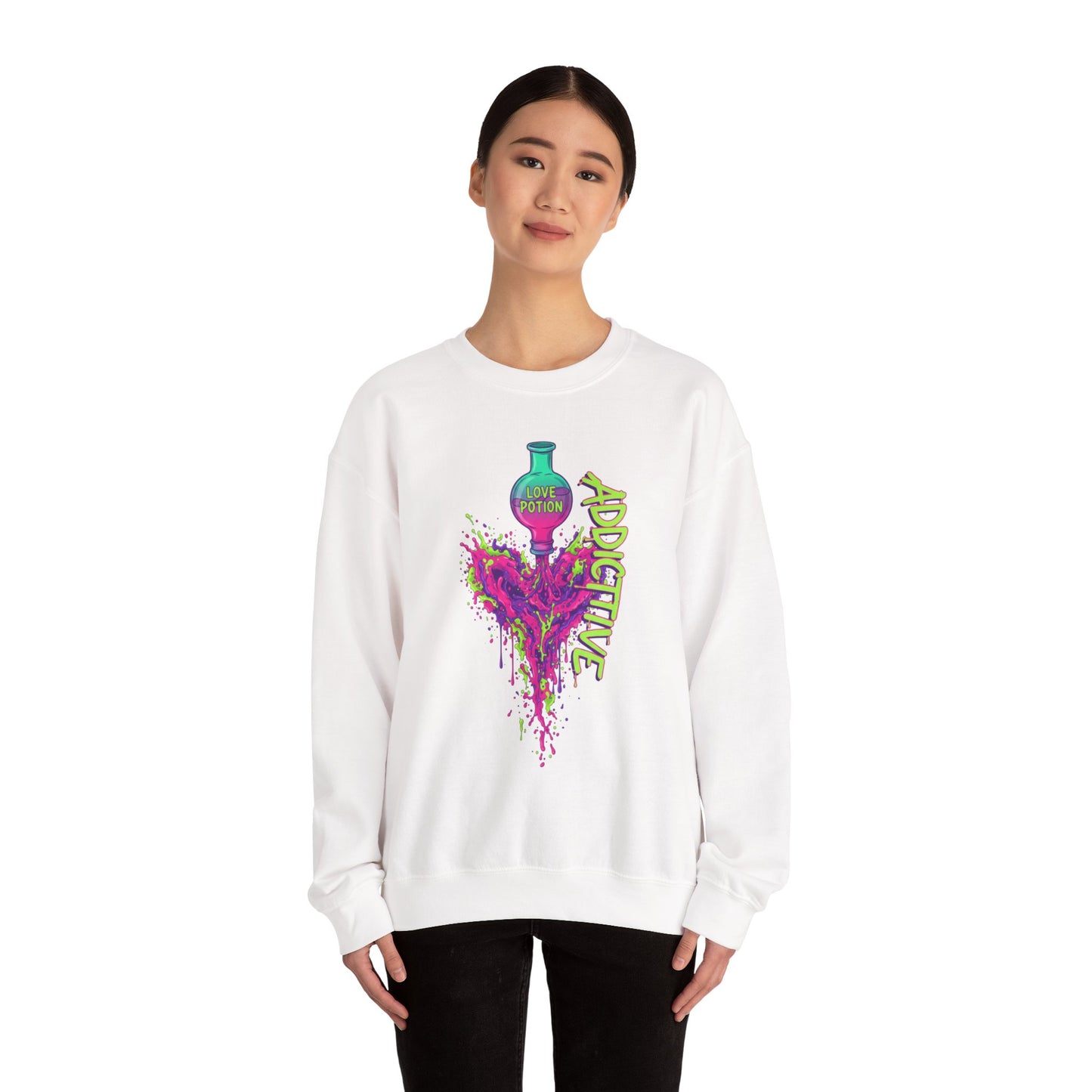 Love Potion Heart Splash Sweater | Addictive Neon Potion Design