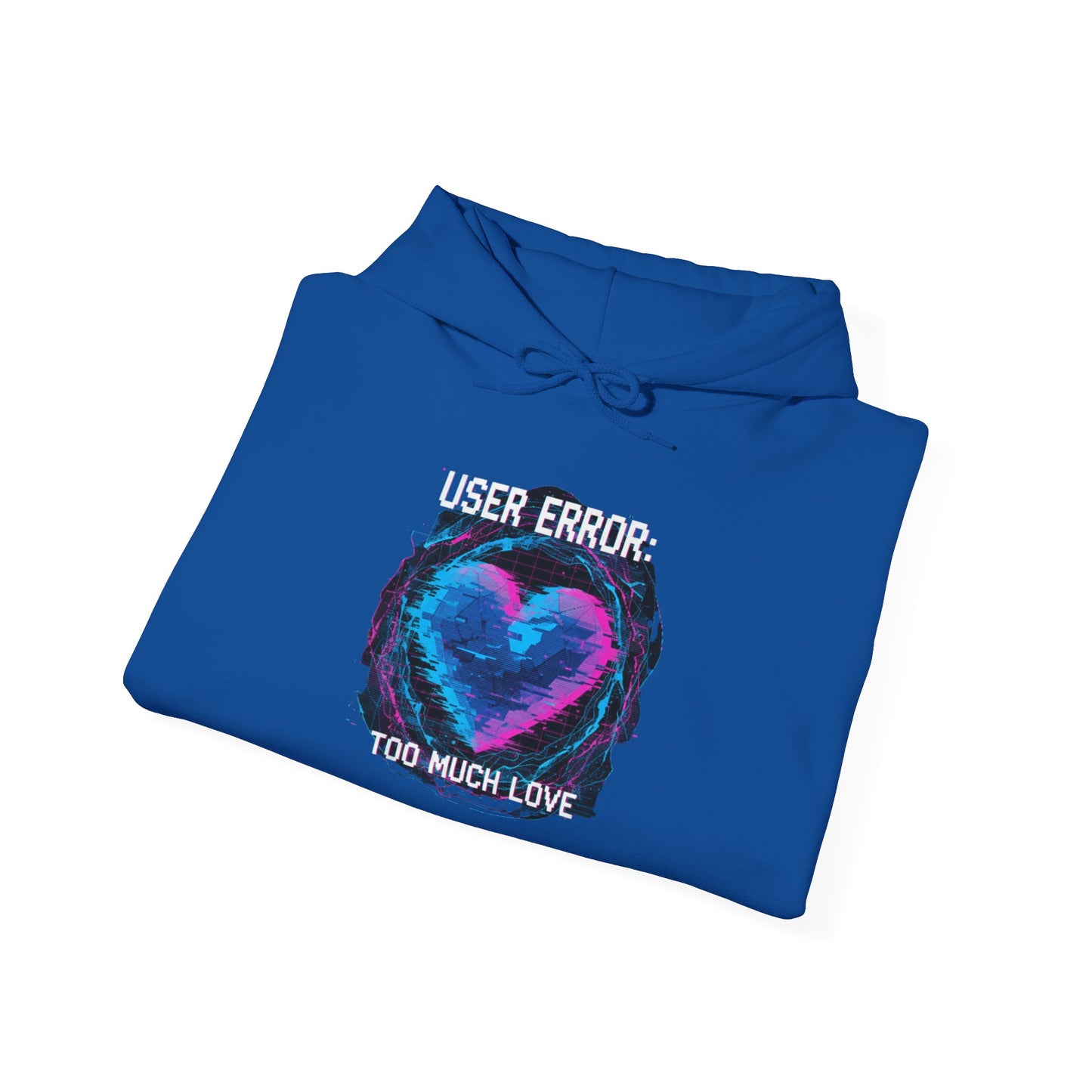 Glitch Heart Graphic Hoodie | Vaporwave Neon Heart, Too Much Love