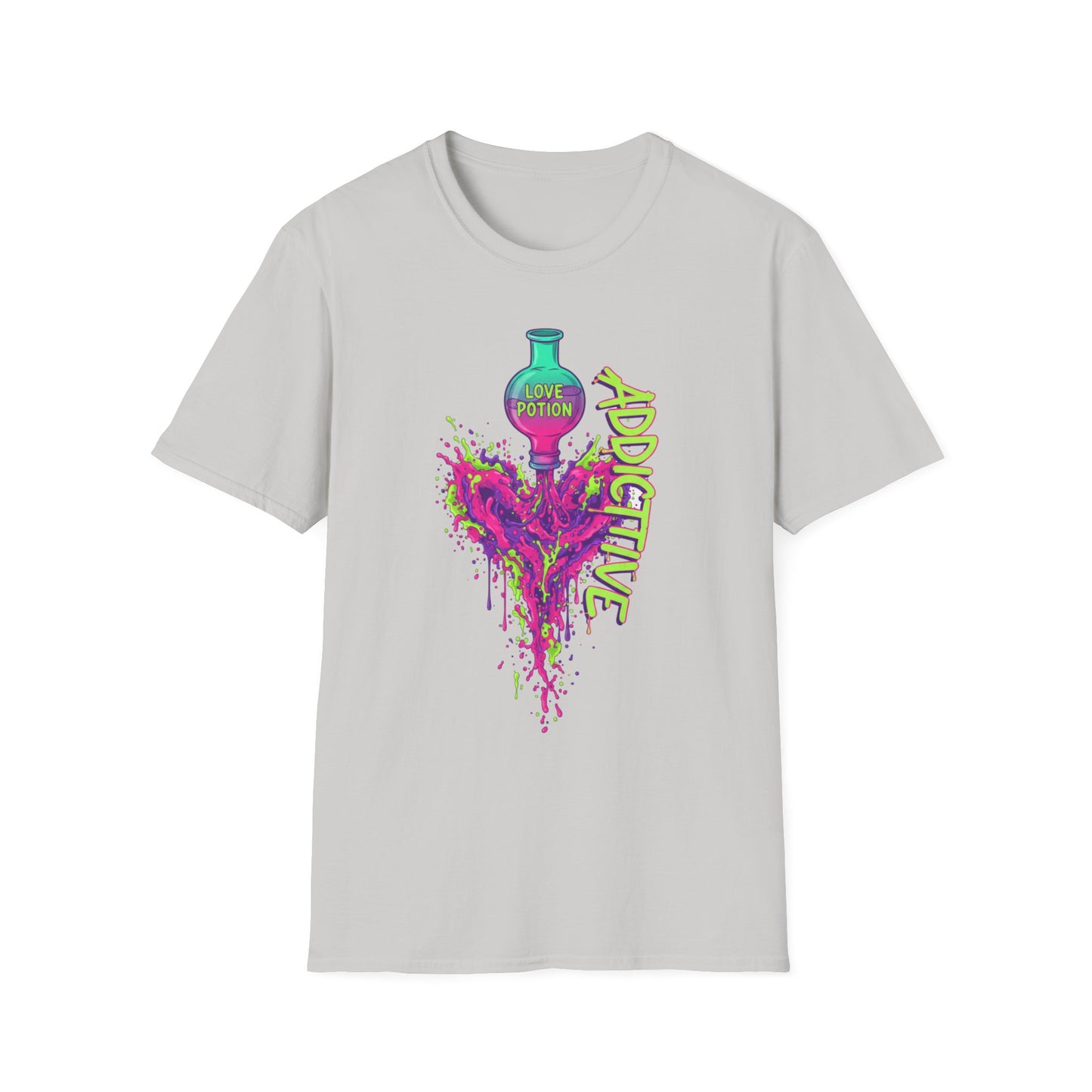 Love Potion Heart Splash T-Shirt | Addictive Neon Potion Design