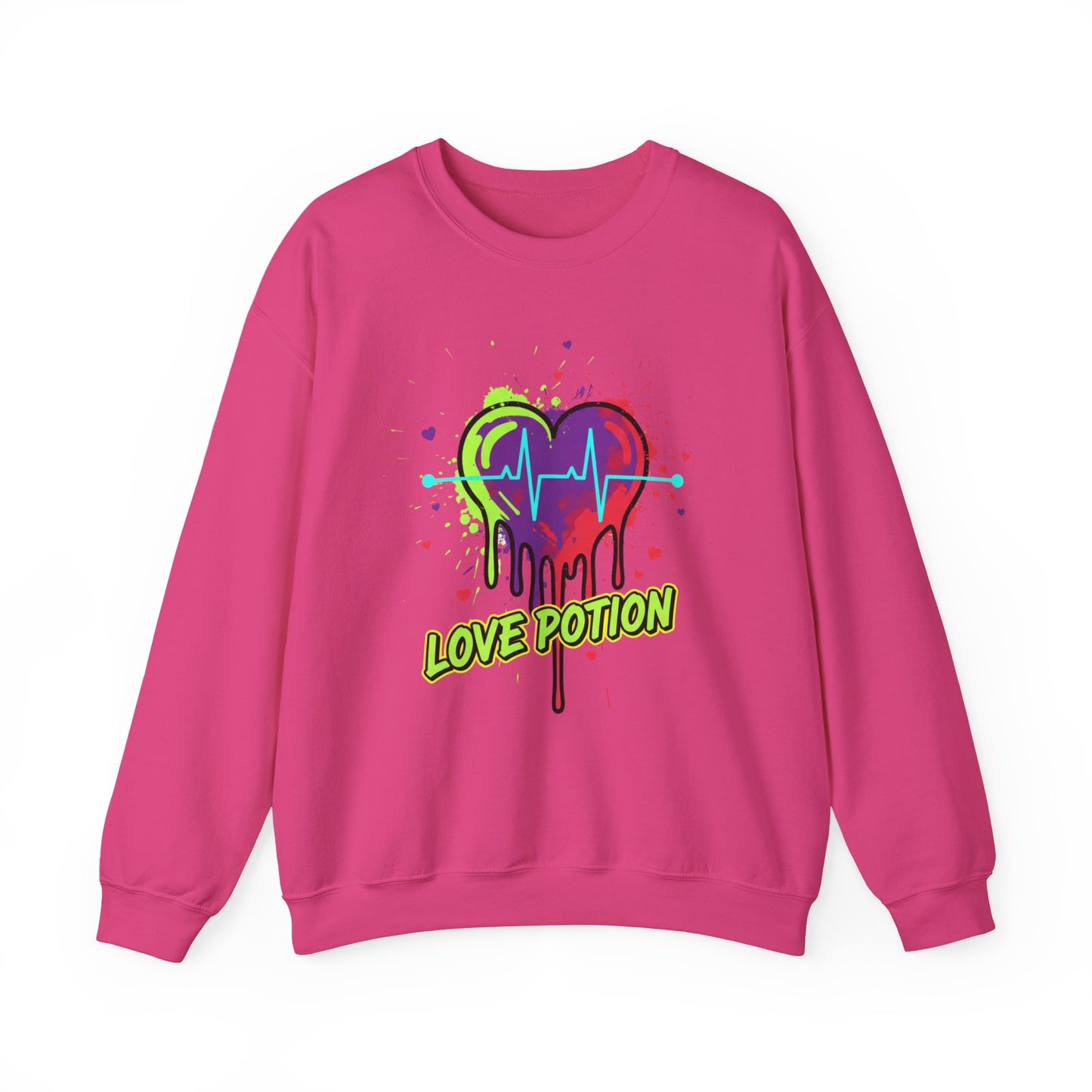 Neon Drip Heart Love Potion sweater | Vibrant EKG Graphic