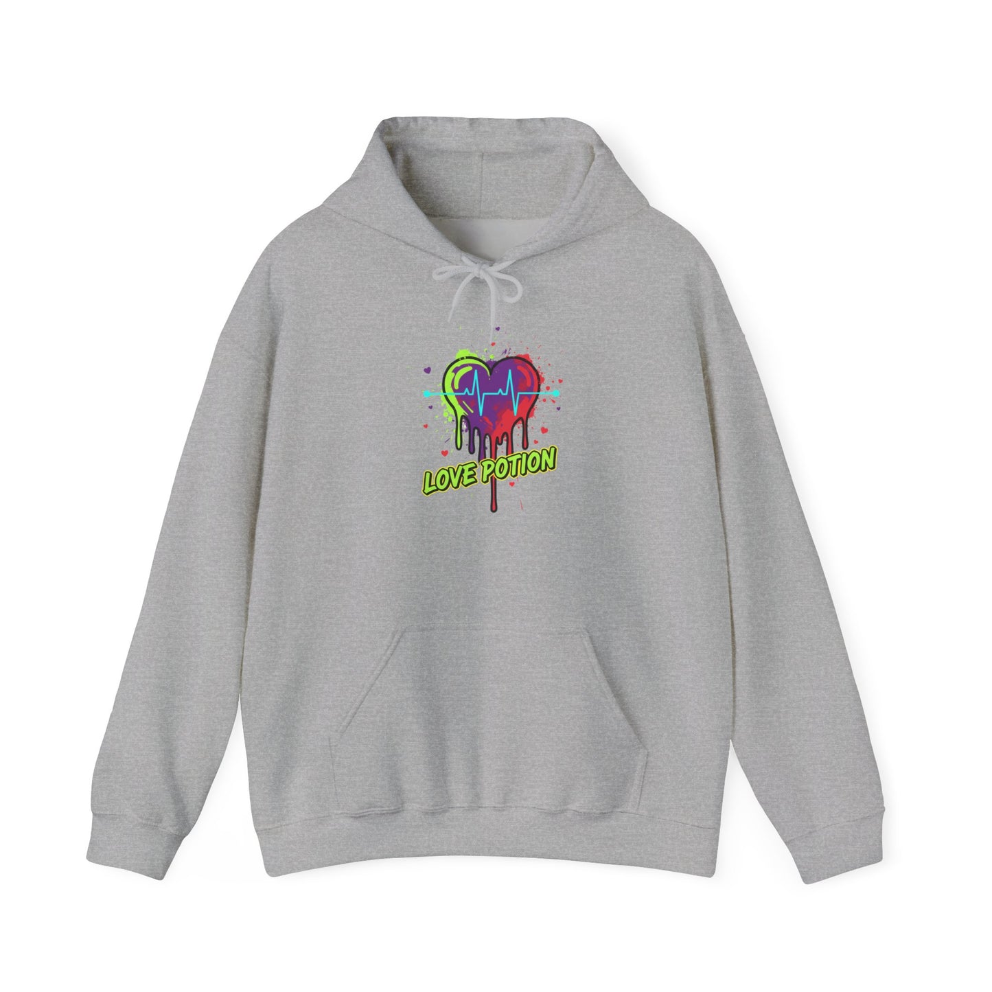 Neon Drip Heart Love Potion Hoodie | Vibrant EKG Graphic
