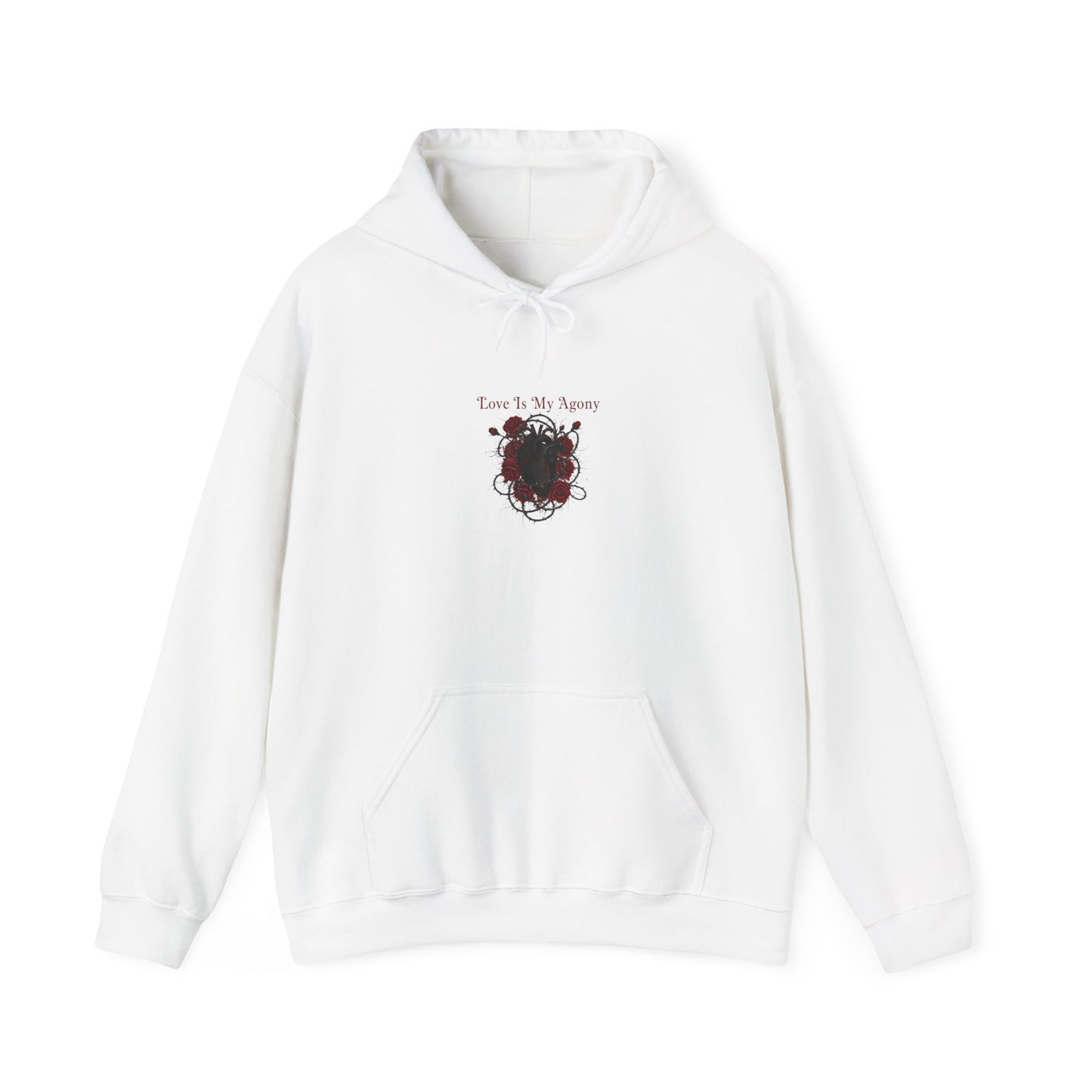 Love Is My Agony Hoodie | Goth Valentine, Dark Romance, Black Rose Emblem