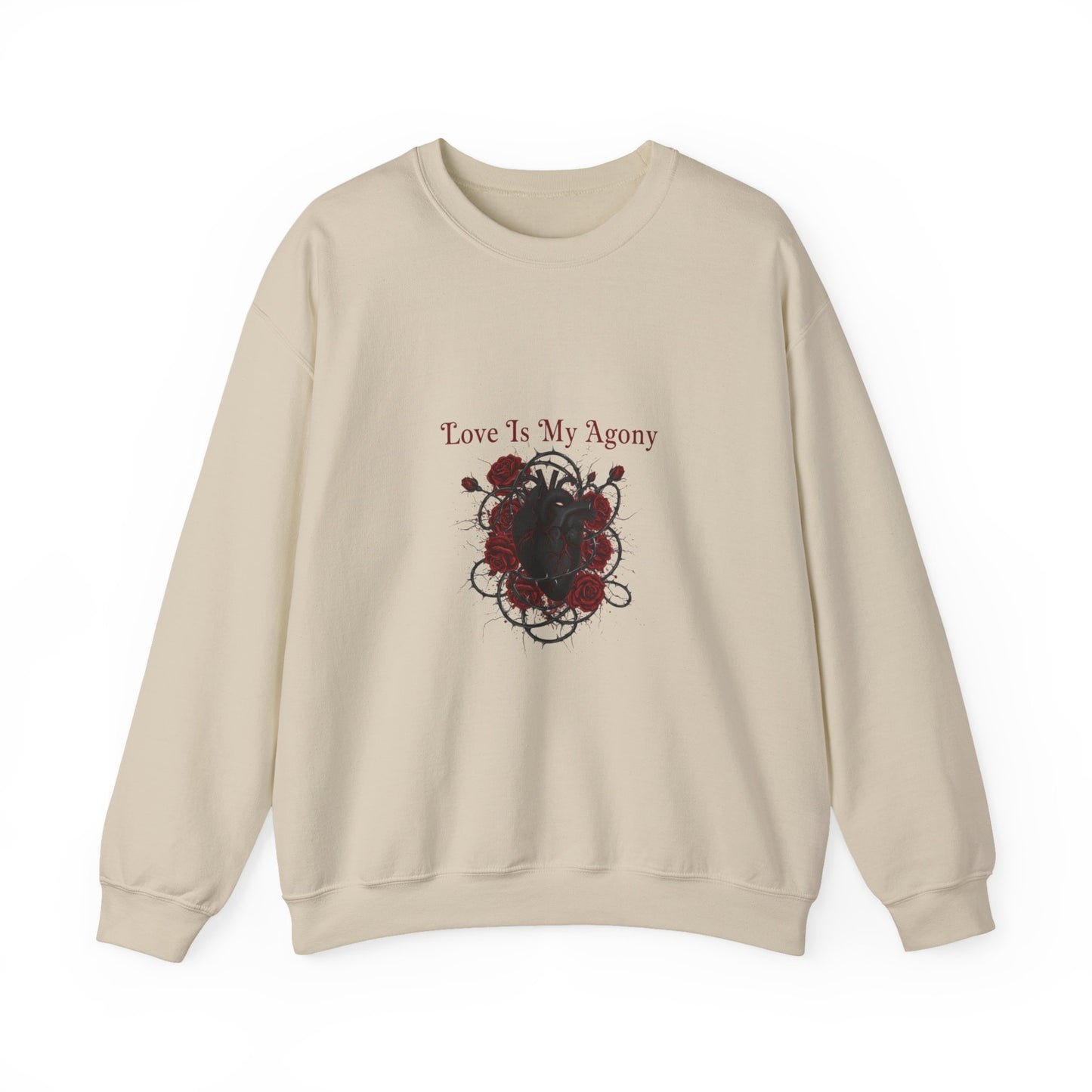 Love Is My Agony Sweatshirt | Goth Valentine, Dark Romance, Black Rose Emblem