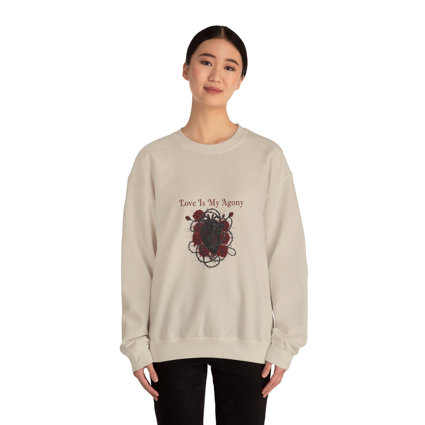 Love Is My Agony Sweatshirt | Goth Valentine, Dark Romance, Black Rose Emblem