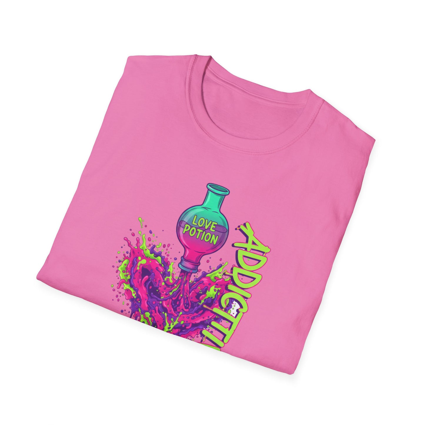 Love Potion Heart Splash T-Shirt | Addictive Neon Potion Design