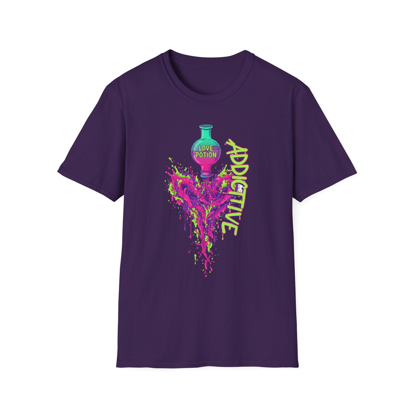 Love Potion Heart Splash T-Shirt | Addictive Neon Potion Design