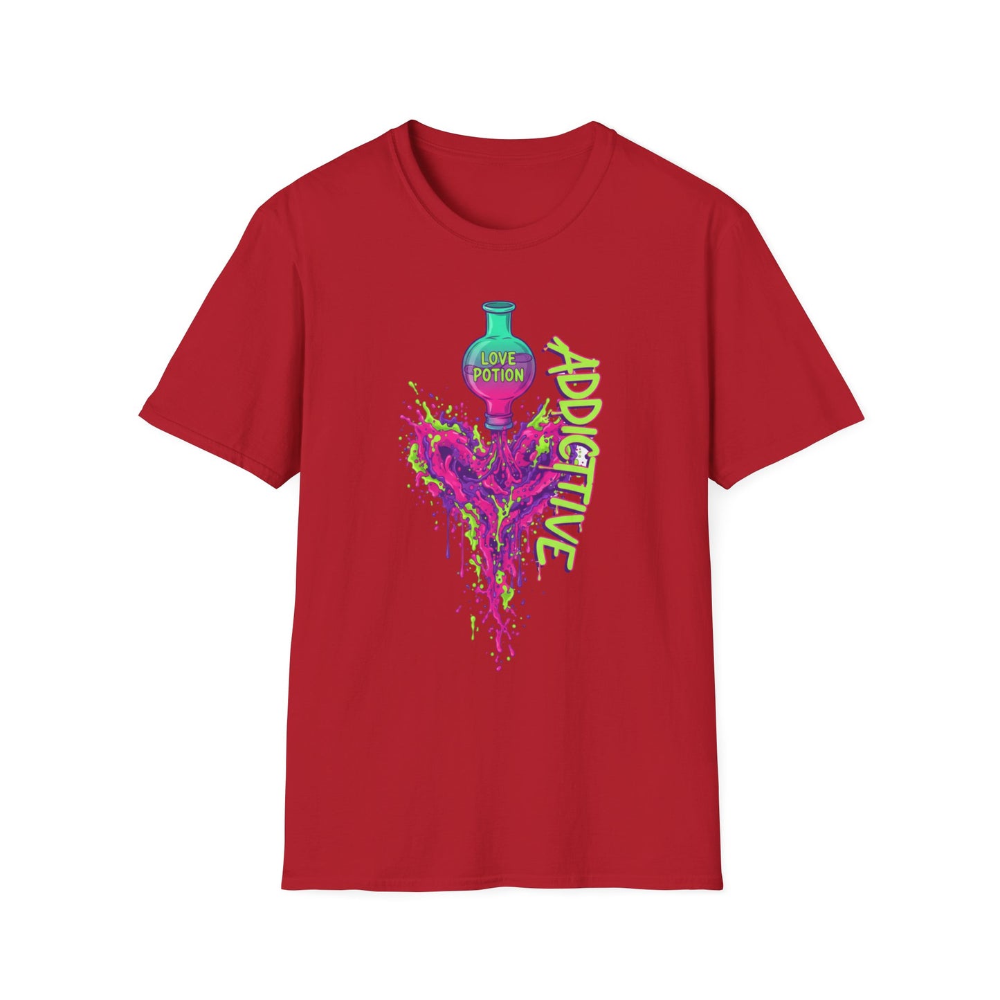 Love Potion Heart Splash T-Shirt | Addictive Neon Potion Design