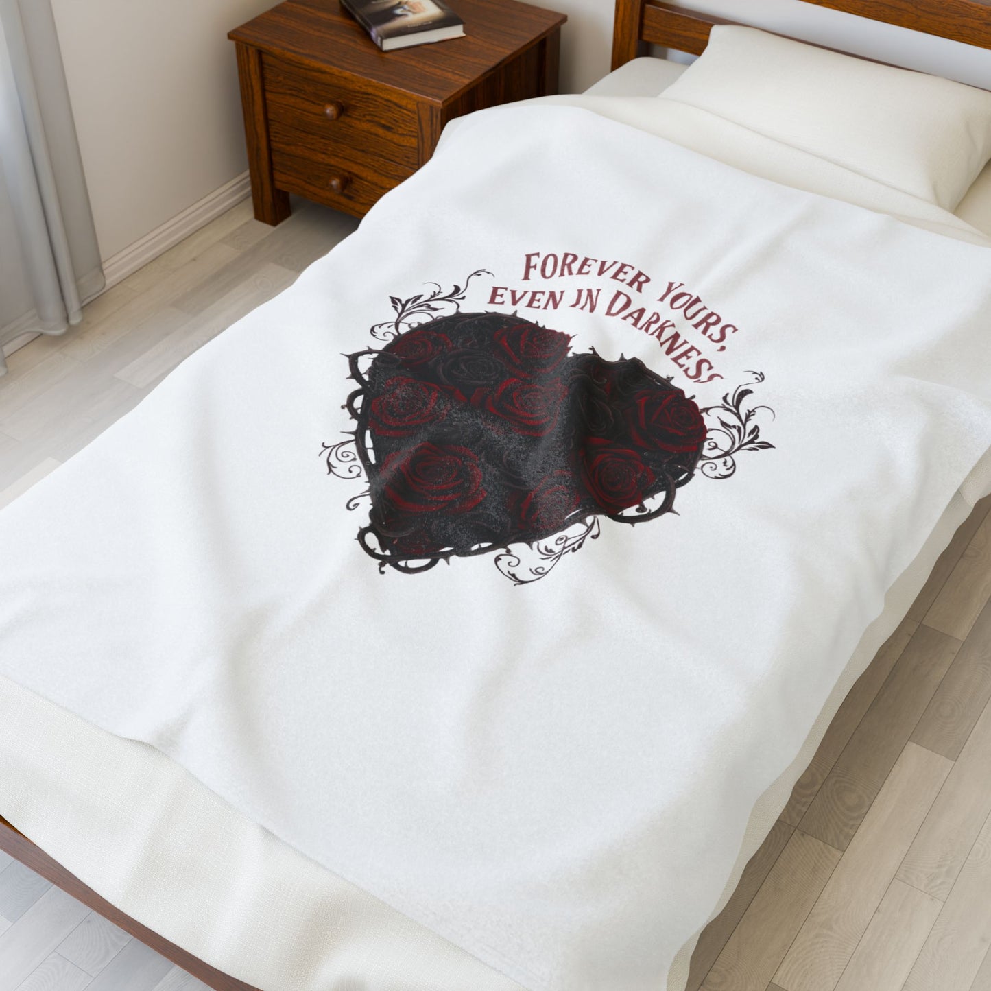 Forever Yours Even in Darkness Velveteen Blanket | Goth Valentine, Black Rose Dark Romance