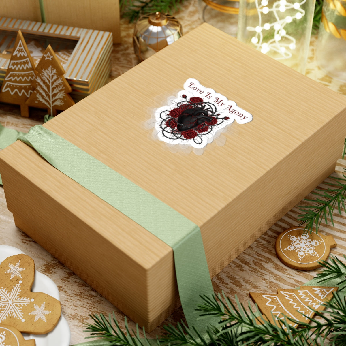 Love Is My Agony Heart Sticker | Goth Valentine, Dark Romance Kiss-Cut Sticker