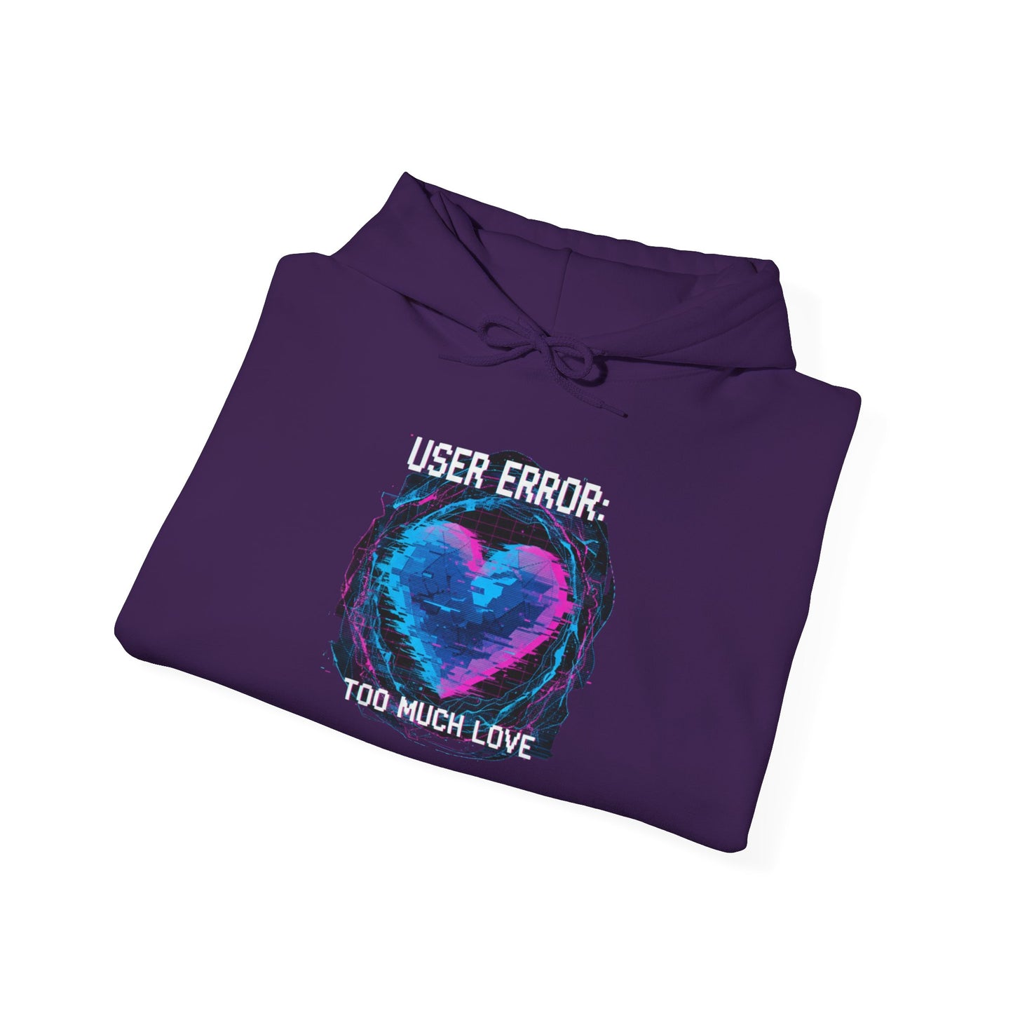 Glitch Heart Graphic Hoodie | Vaporwave Neon Heart, Too Much Love