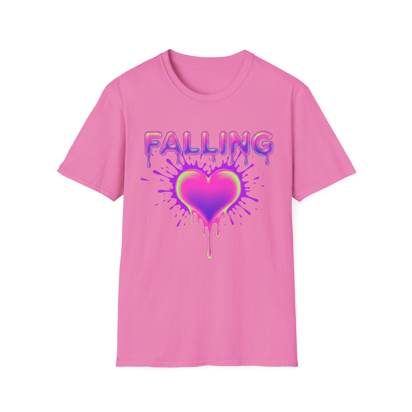 Falling Drip Heart T-Shirt | Neon Pink Purple Splash