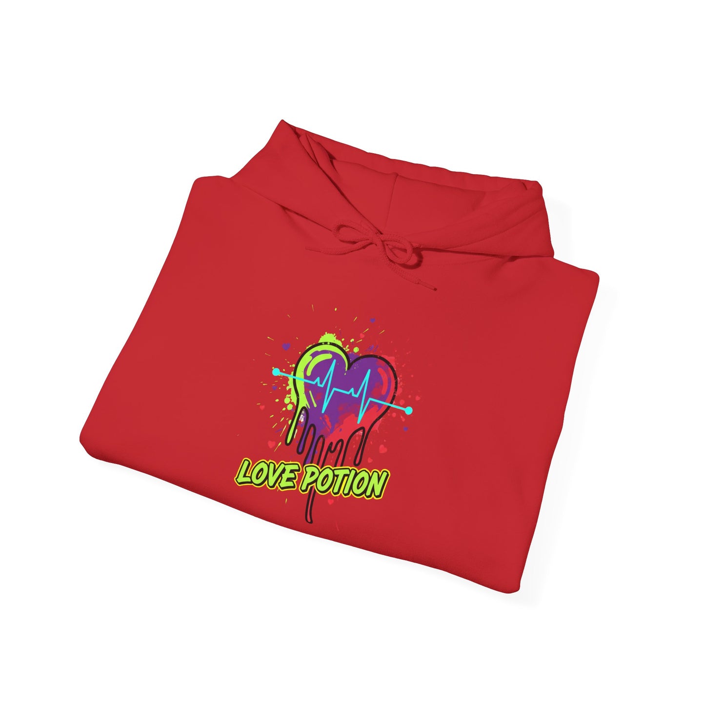 Neon Drip Heart Love Potion Hoodie | Vibrant EKG Graphic