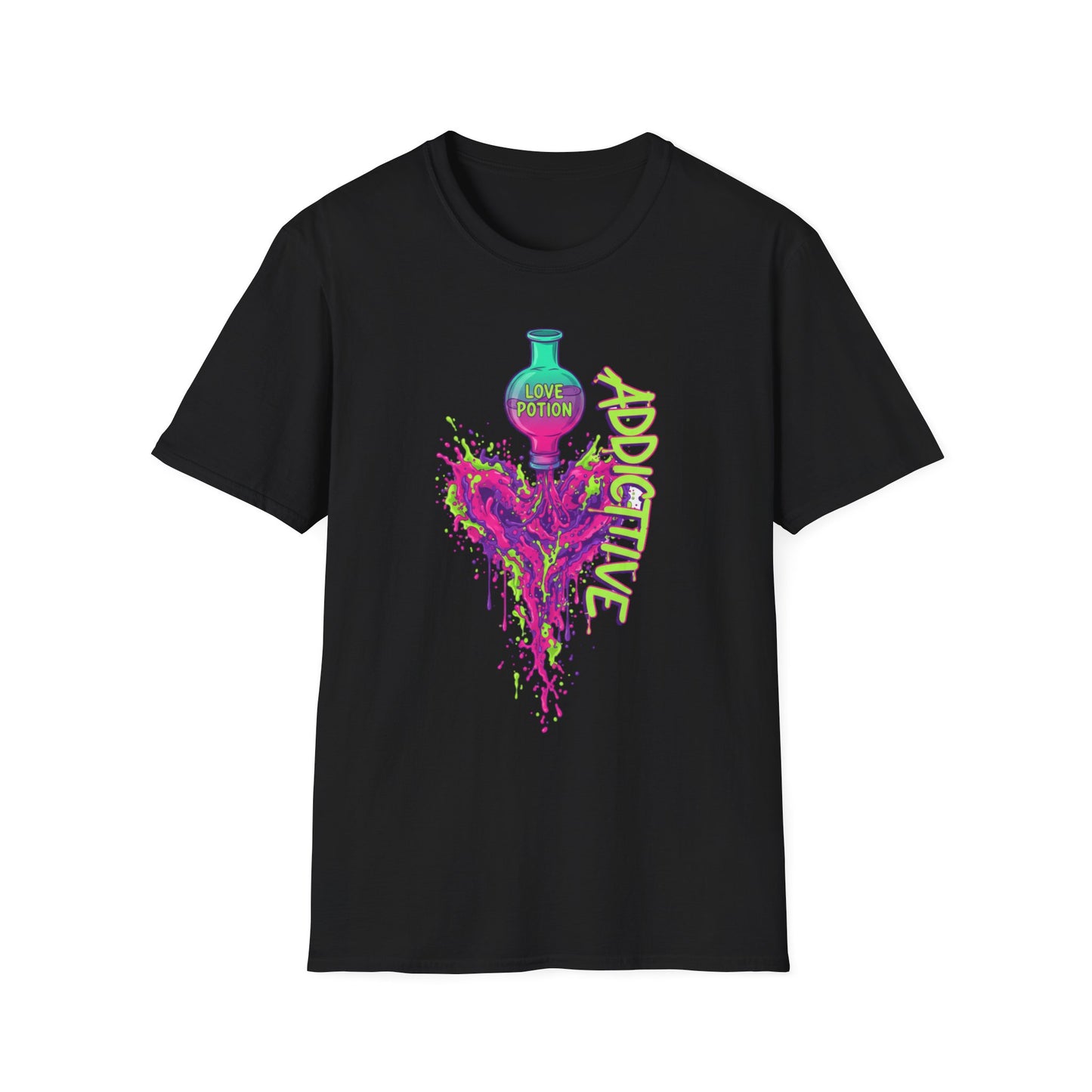 Love Potion Heart Splash T-Shirt | Addictive Neon Potion Design