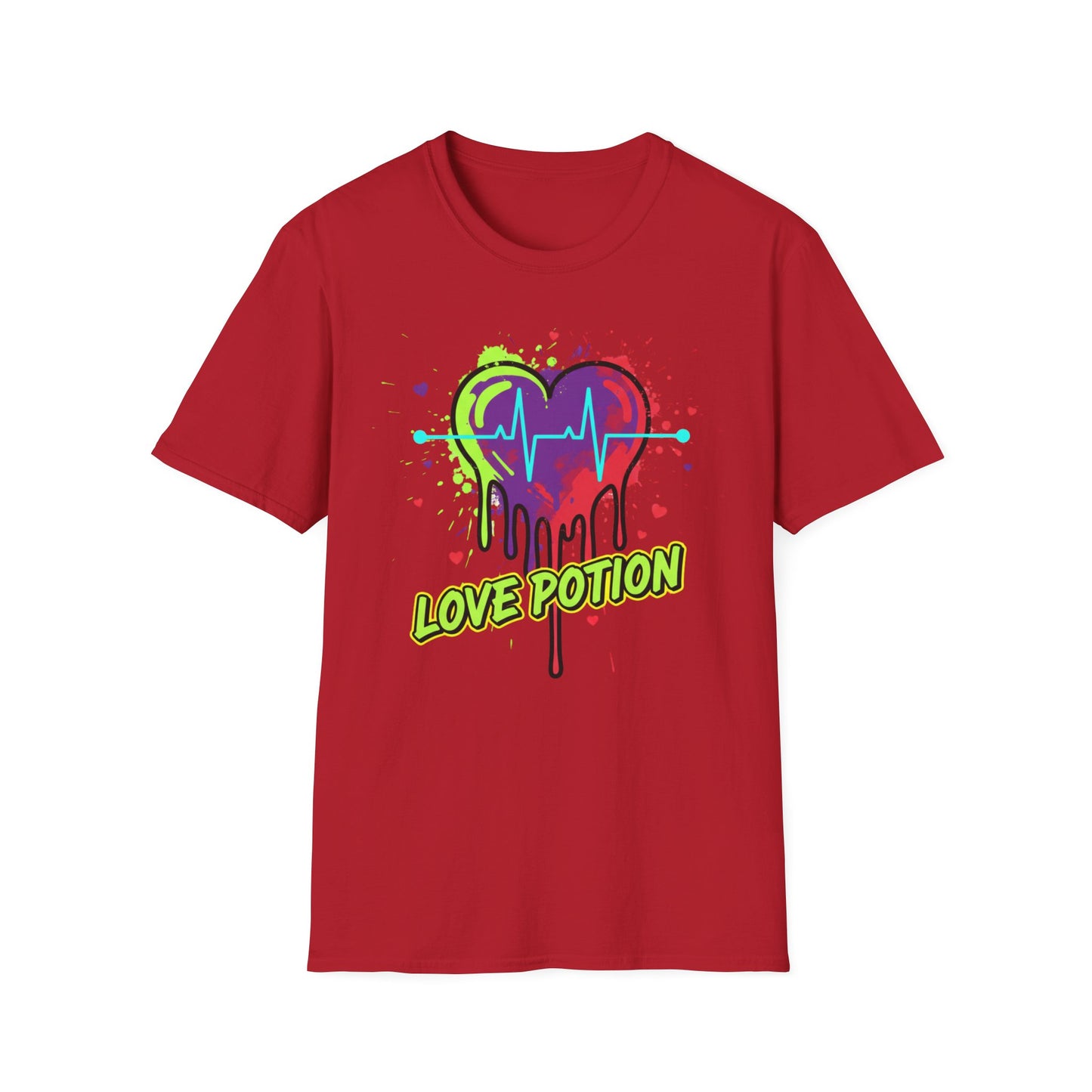 Neon Drip Heart Love Potion T-Shirt | Vibrant EKG Graphic