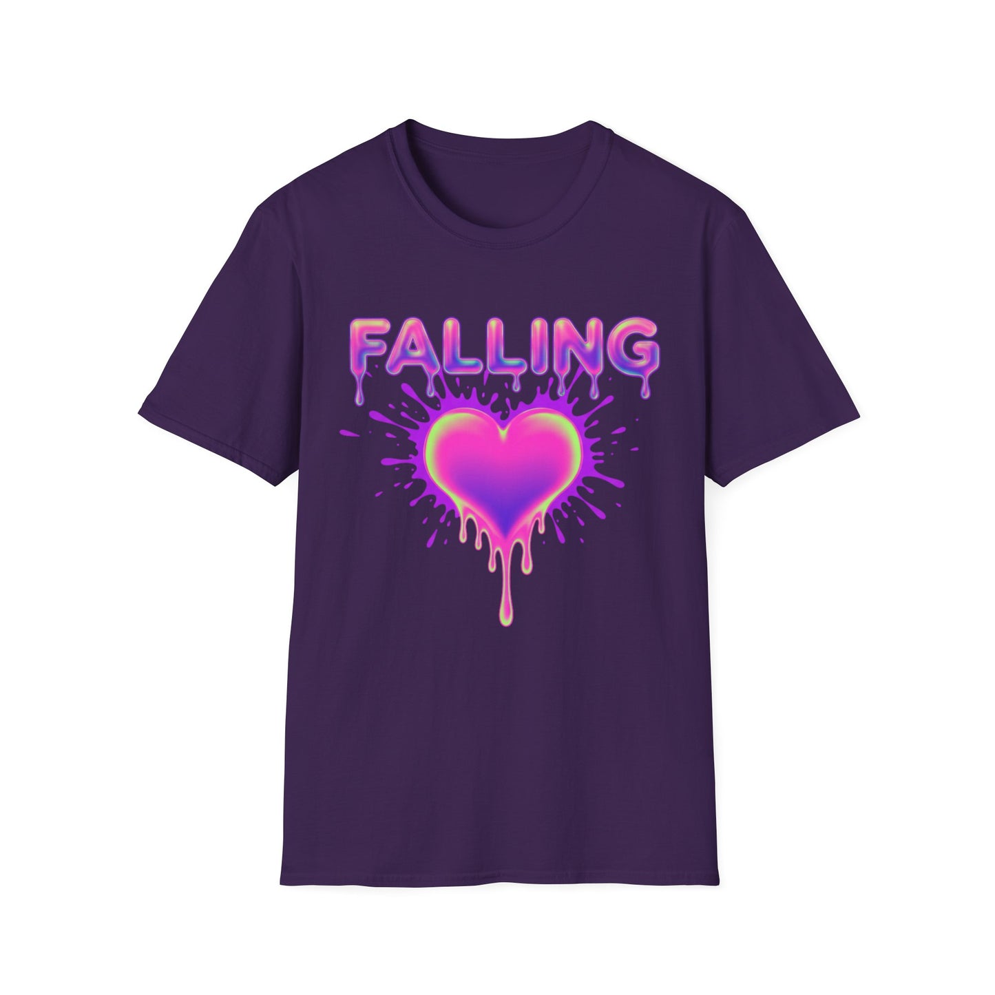 Falling Drip Heart T-Shirt | Neon Pink Purple Splash