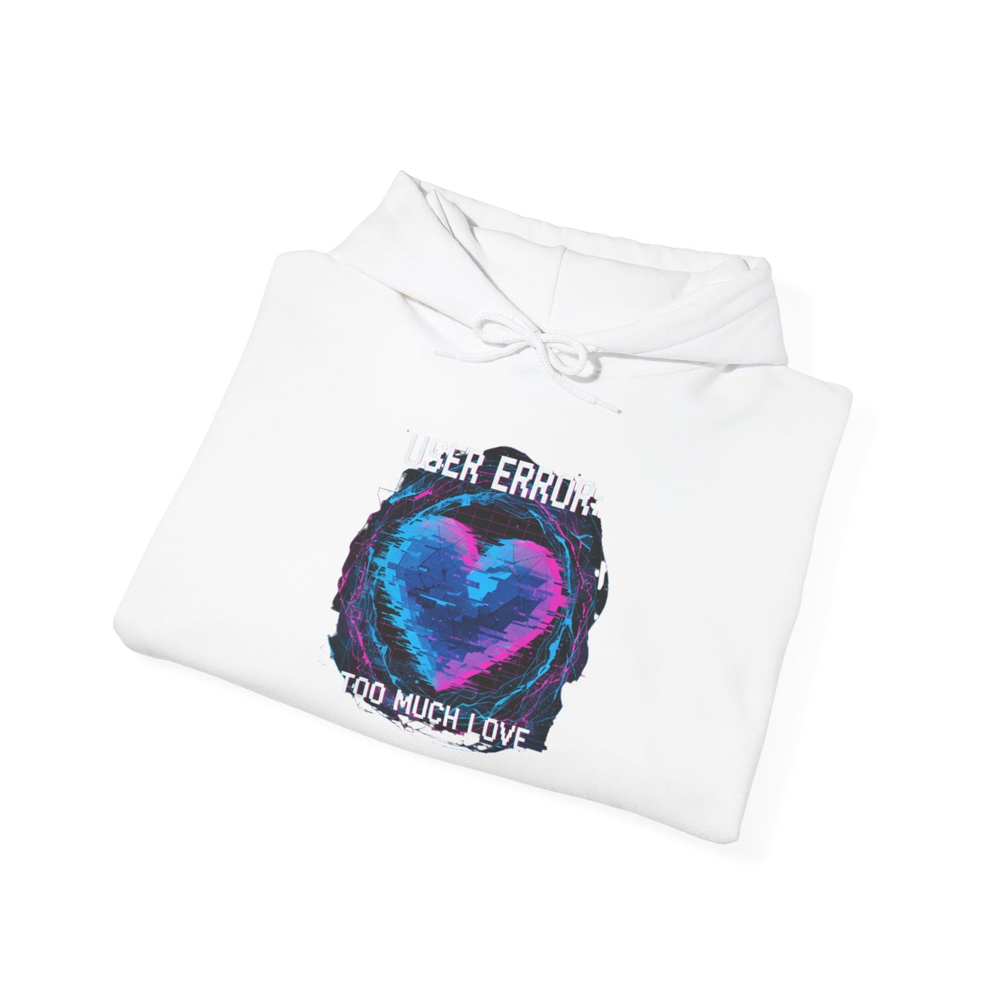 Glitch Heart Graphic Hoodie | Vaporwave Neon Heart, Too Much Love