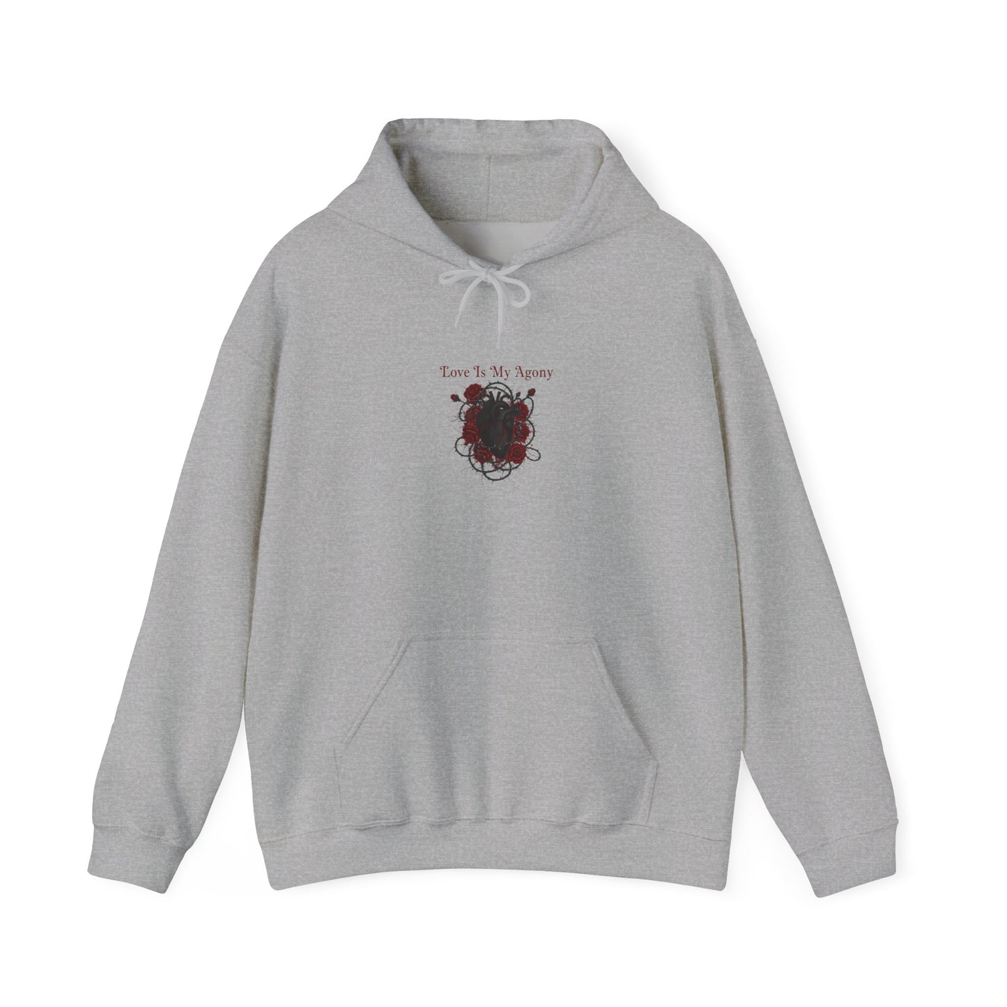Love Is My Agony Hoodie | Goth Valentine, Dark Romance, Black Rose Emblem