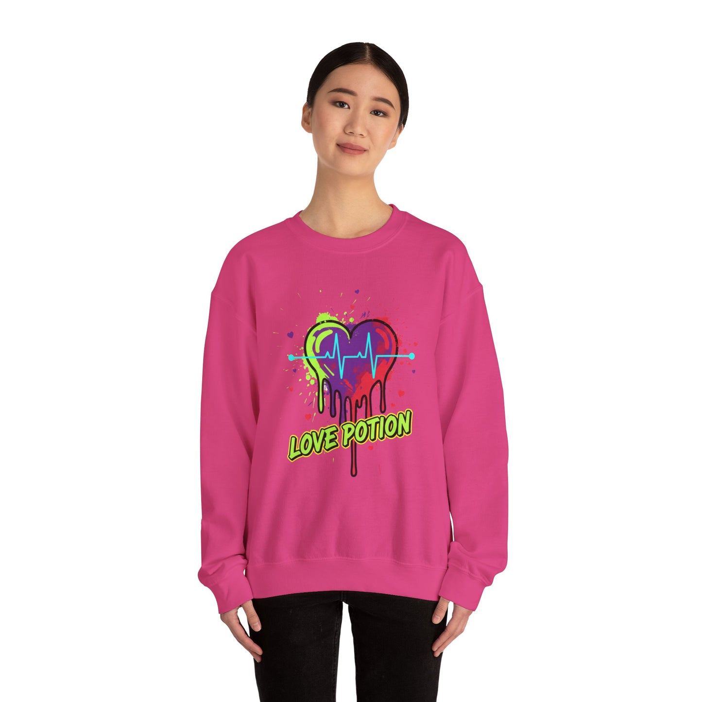 Neon Drip Heart Love Potion sweater | Vibrant EKG Graphic