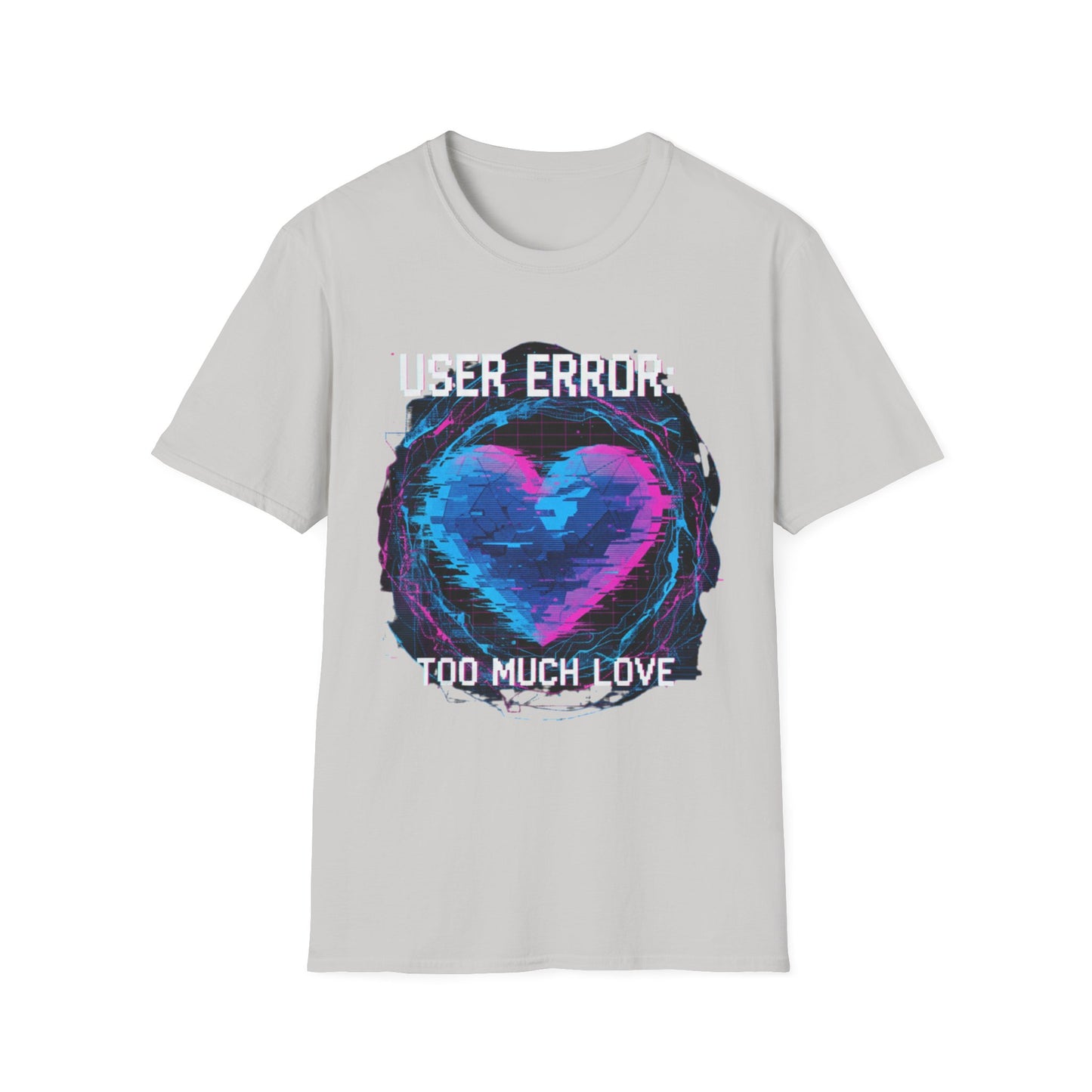 Glitch Heart Too Much Love T-Shirt | Vaporwave Retro Pixel Heart Tee