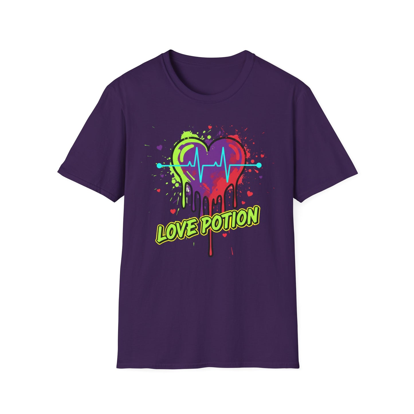 Neon Drip Heart Love Potion T-Shirt | Vibrant EKG Graphic