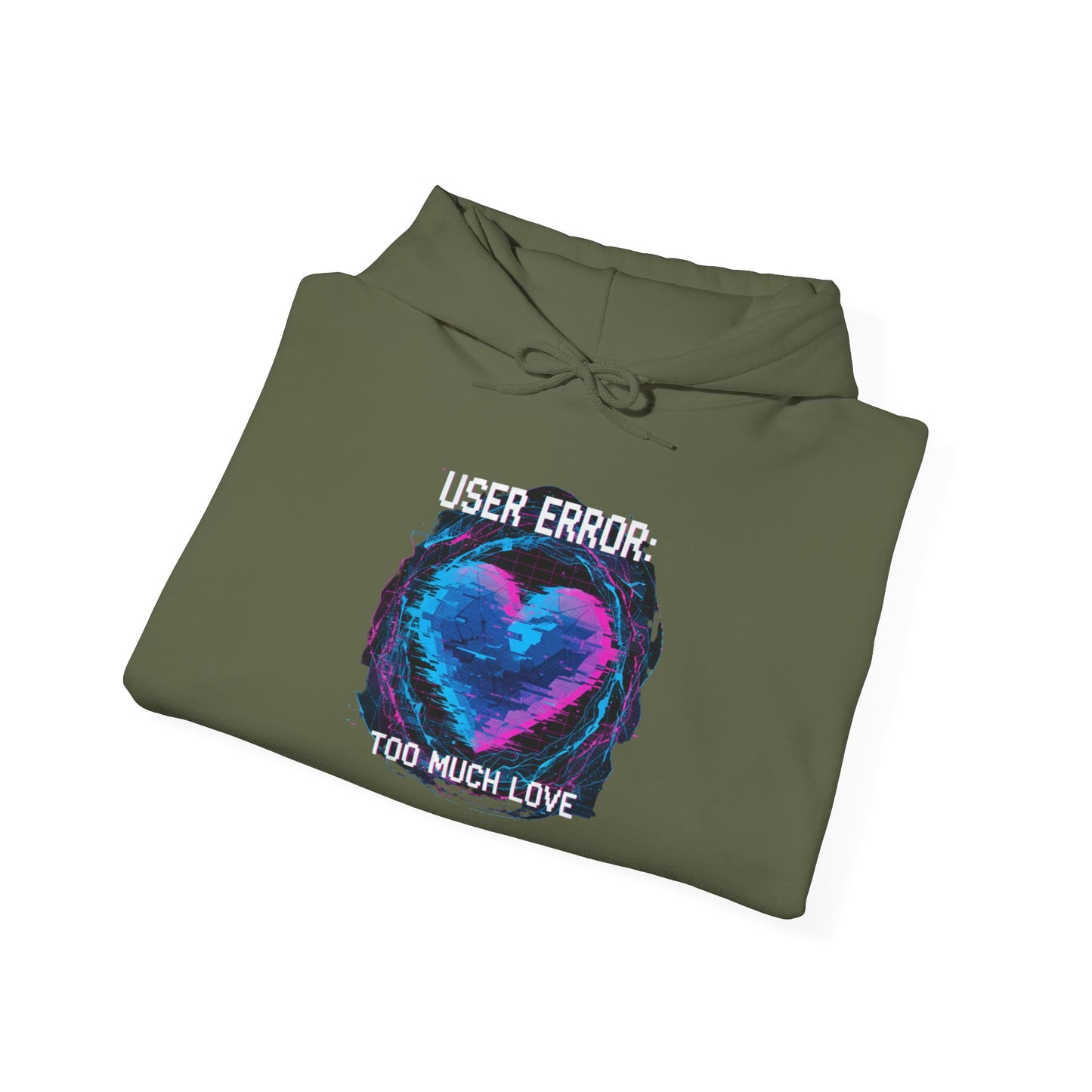 Glitch Heart Graphic Hoodie | Vaporwave Neon Heart, Too Much Love
