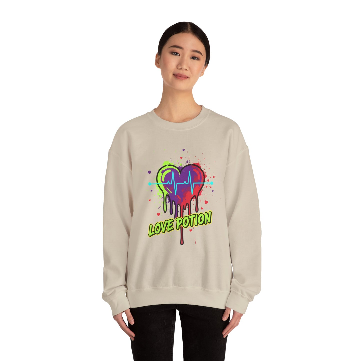 Neon Drip Heart Love Potion sweater | Vibrant EKG Graphic