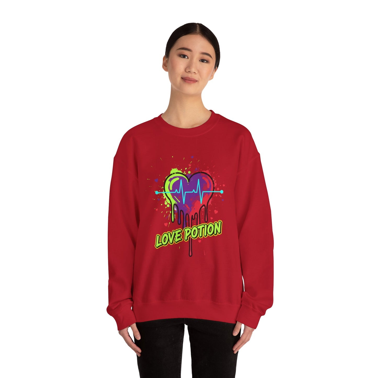 Neon Drip Heart Love Potion sweater | Vibrant EKG Graphic