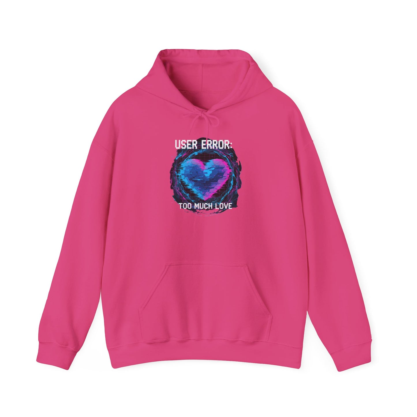 Glitch Heart Graphic Hoodie | Vaporwave Neon Heart, Too Much Love