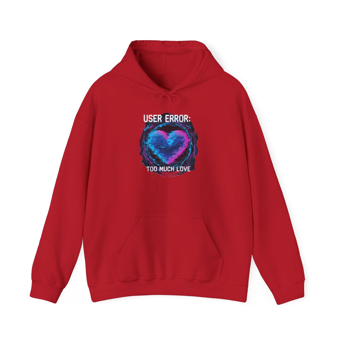 Glitch Heart Graphic Hoodie | Vaporwave Neon Heart, Too Much Love