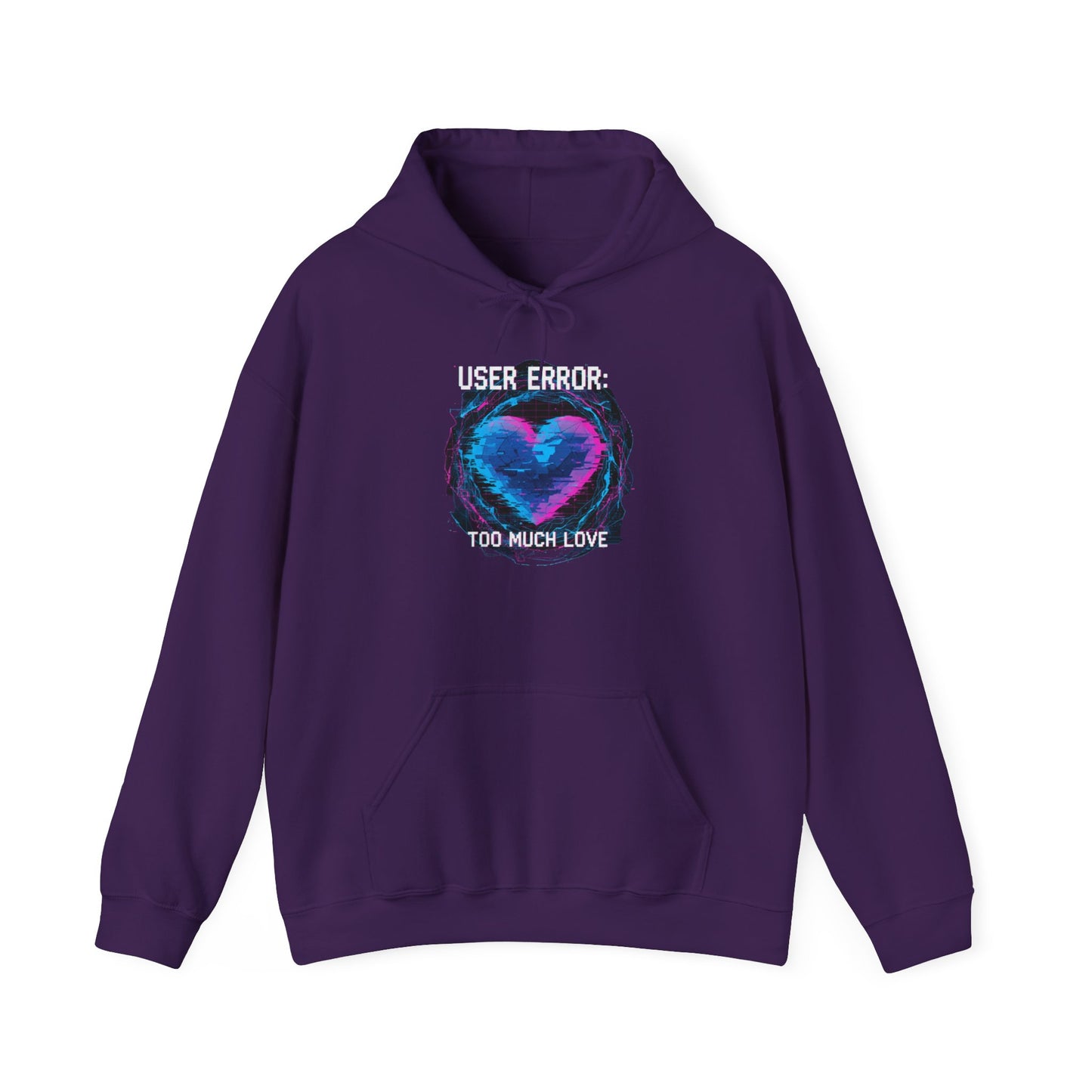 Glitch Heart Graphic Hoodie | Vaporwave Neon Heart, Too Much Love