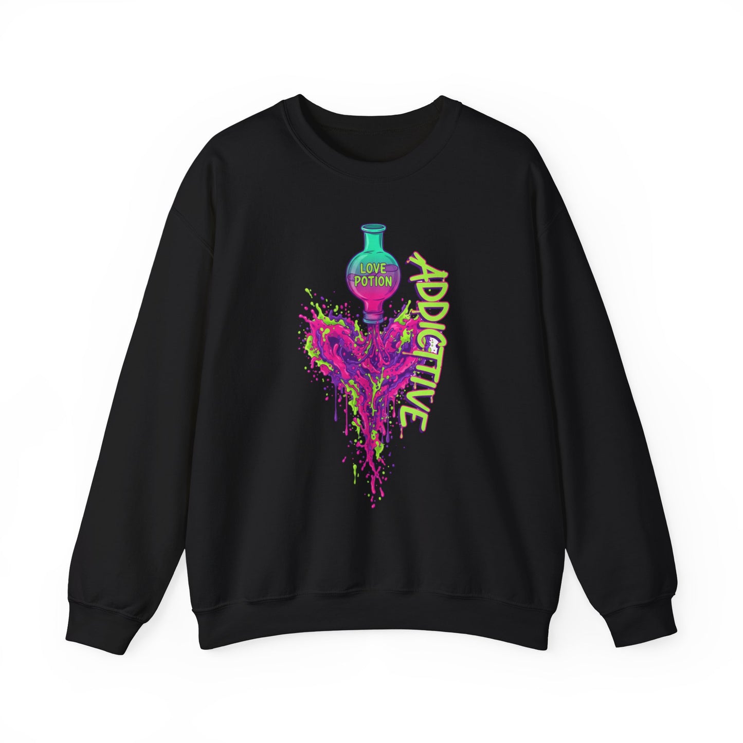 Love Potion Heart Splash Sweater | Addictive Neon Potion Design