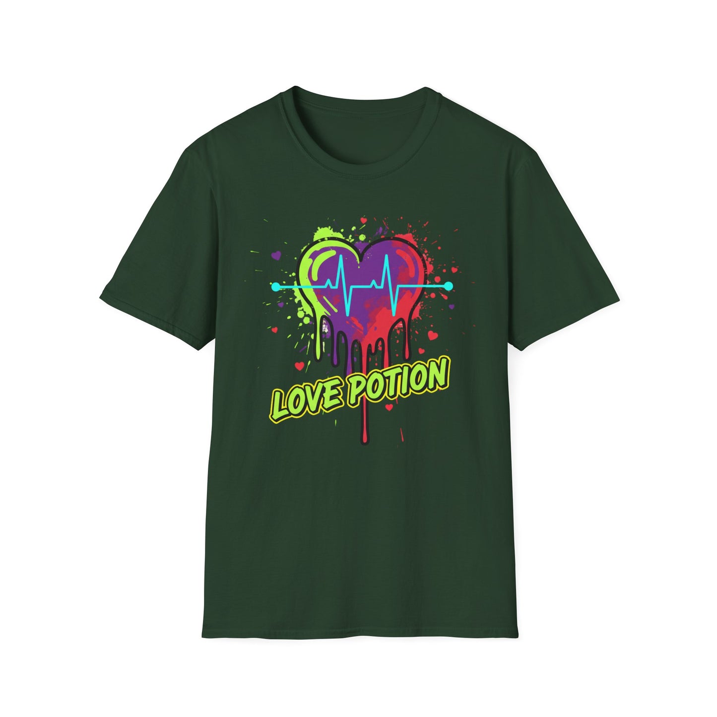 Neon Drip Heart Love Potion T-Shirt | Vibrant EKG Graphic