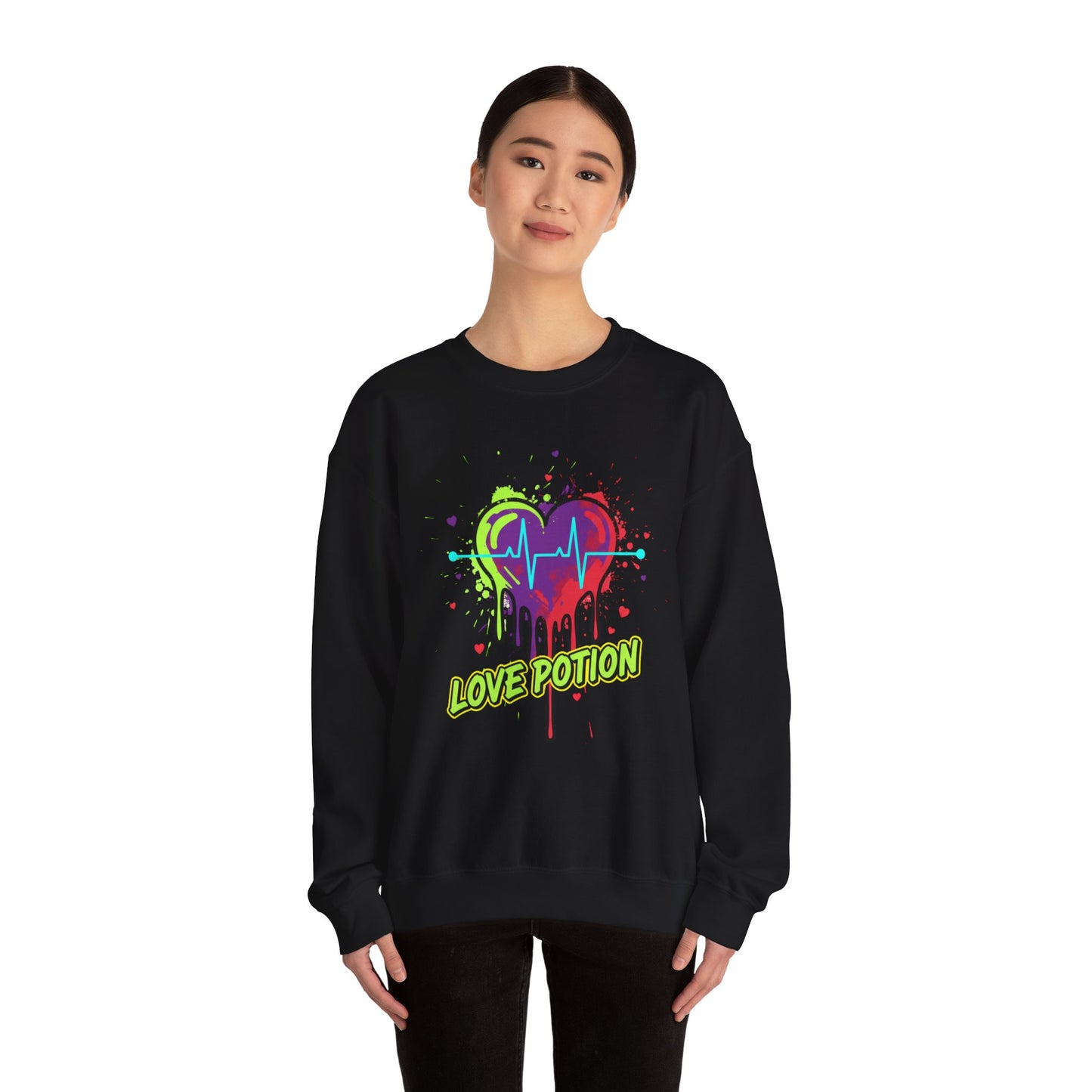 Neon Drip Heart Love Potion sweater | Vibrant EKG Graphic