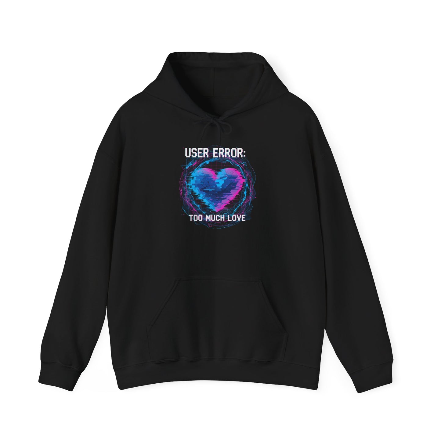Glitch Heart Graphic Hoodie | Vaporwave Neon Heart, Too Much Love
