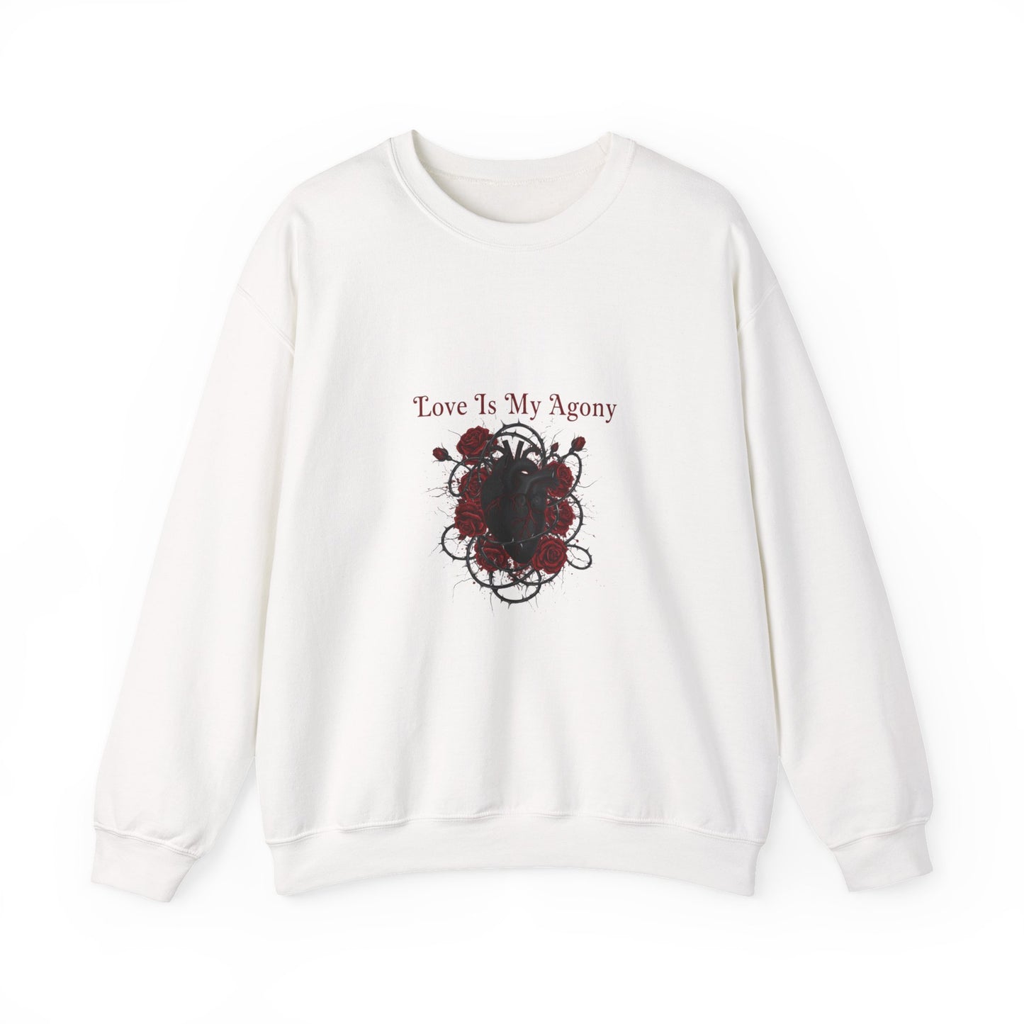 Love Is My Agony Sweatshirt | Goth Valentine, Dark Romance, Black Rose Emblem