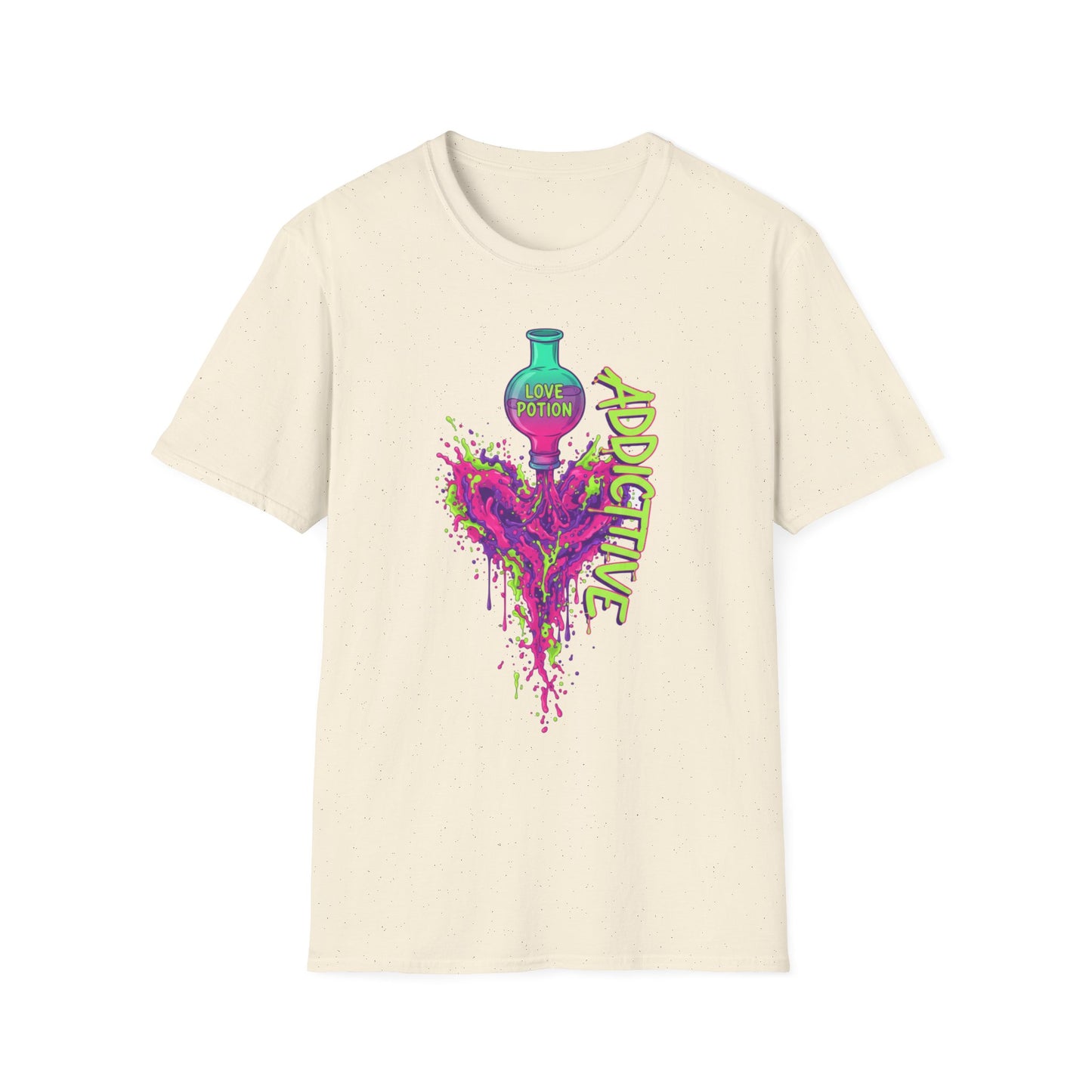 Love Potion Heart Splash T-Shirt | Addictive Neon Potion Design