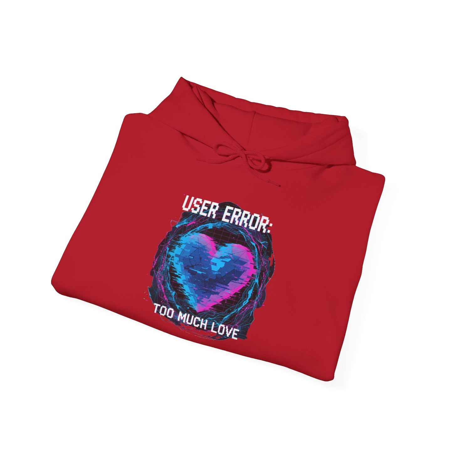 Glitch Heart Graphic Hoodie | Vaporwave Neon Heart, Too Much Love
