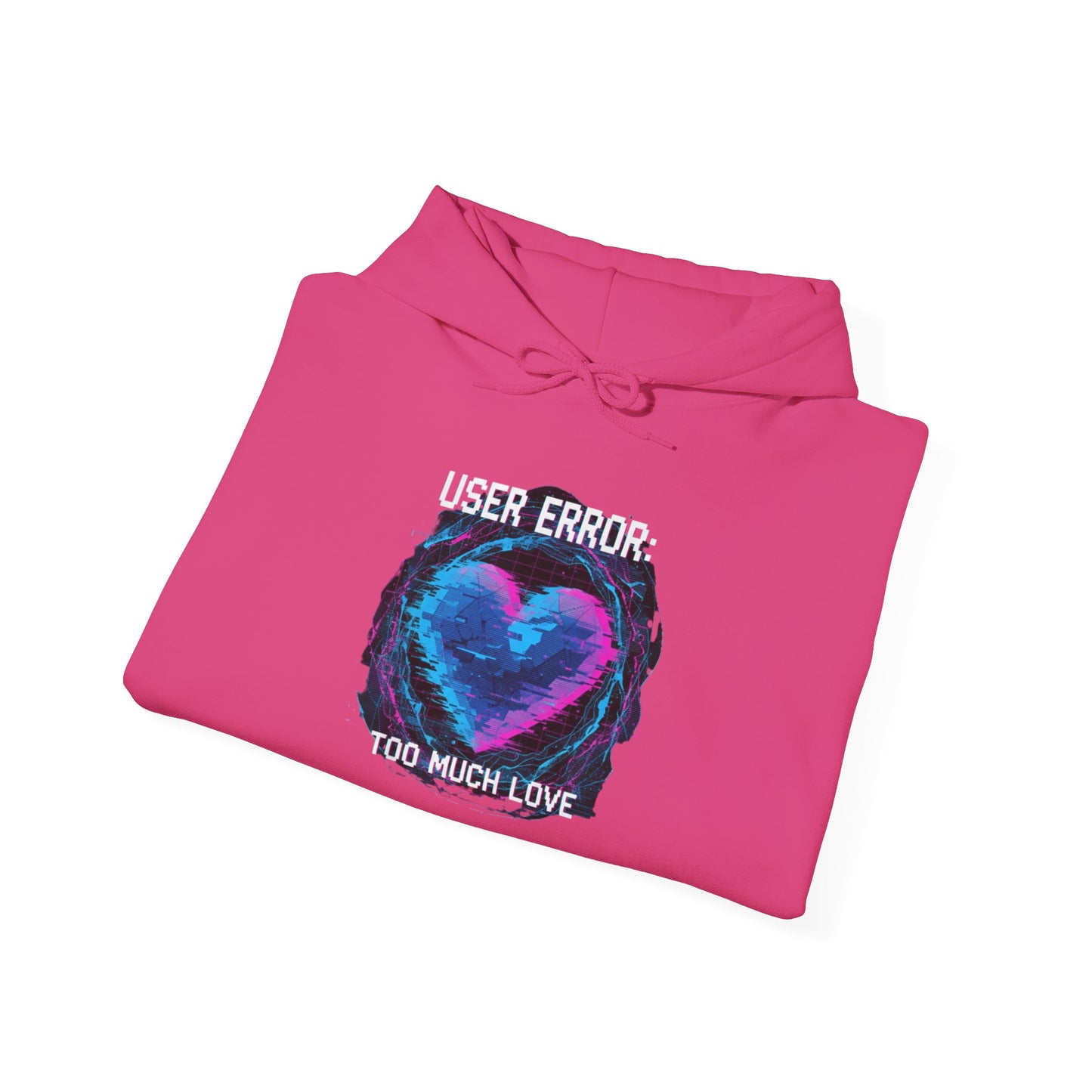 Glitch Heart Graphic Hoodie | Vaporwave Neon Heart, Too Much Love