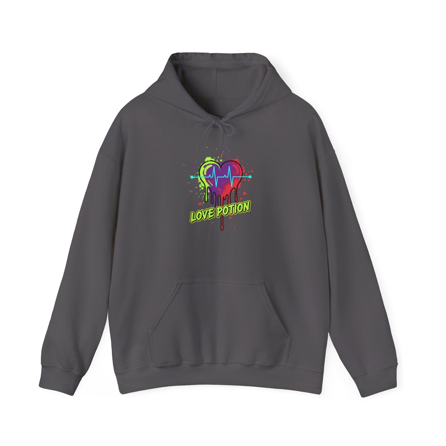 Neon Drip Heart Love Potion Hoodie | Vibrant EKG Graphic
