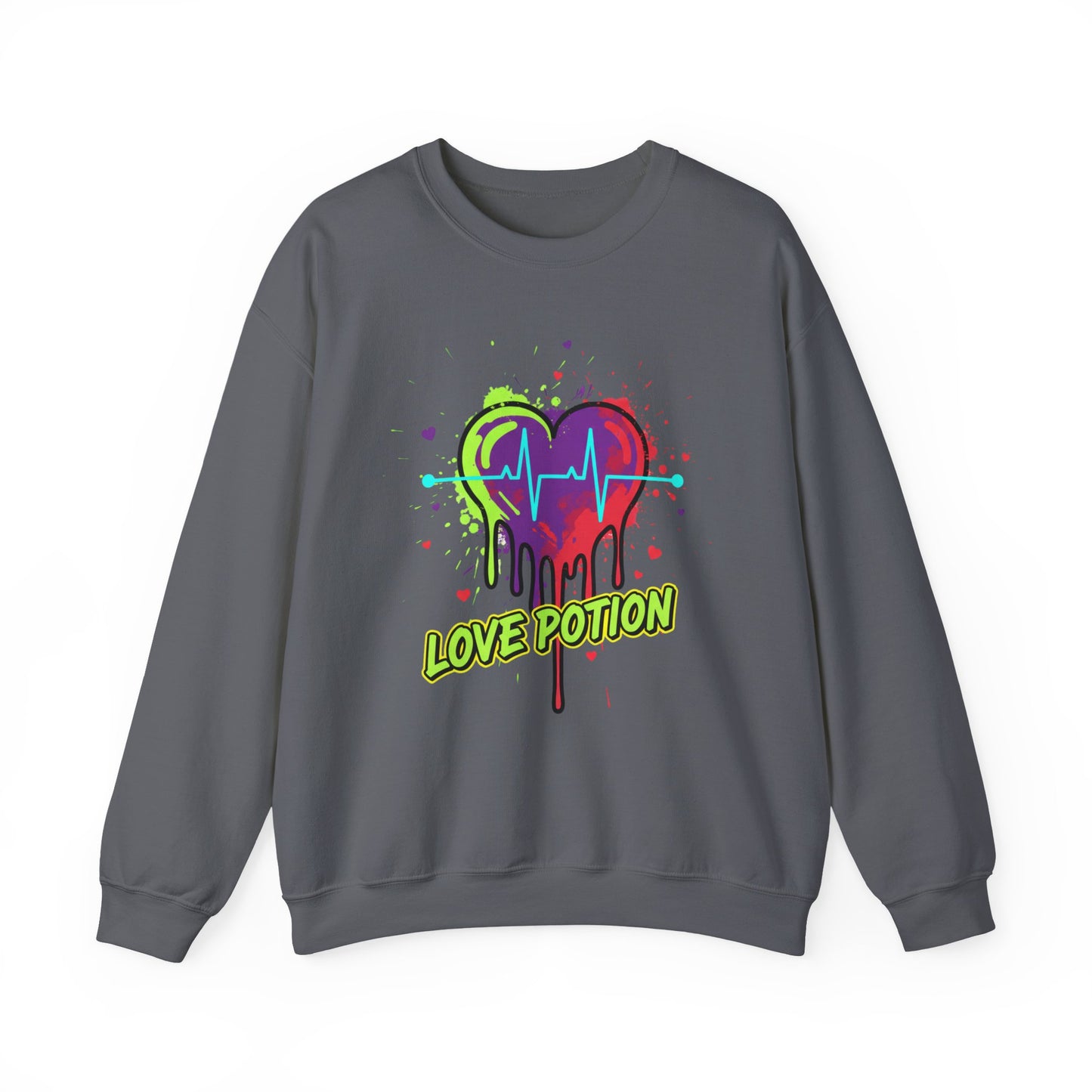 Neon Drip Heart Love Potion sweater | Vibrant EKG Graphic