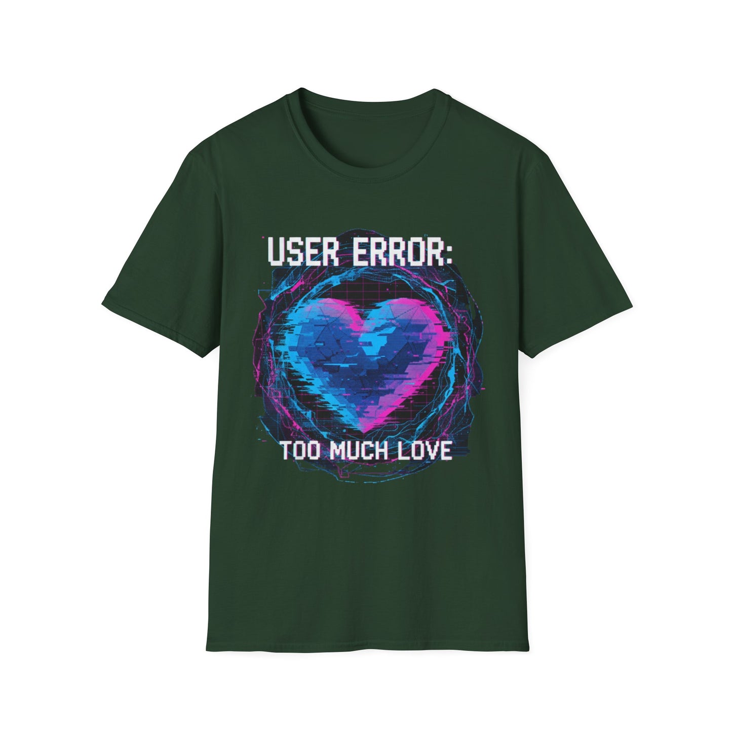 Glitch Heart Too Much Love T-Shirt | Vaporwave Retro Pixel Heart Tee