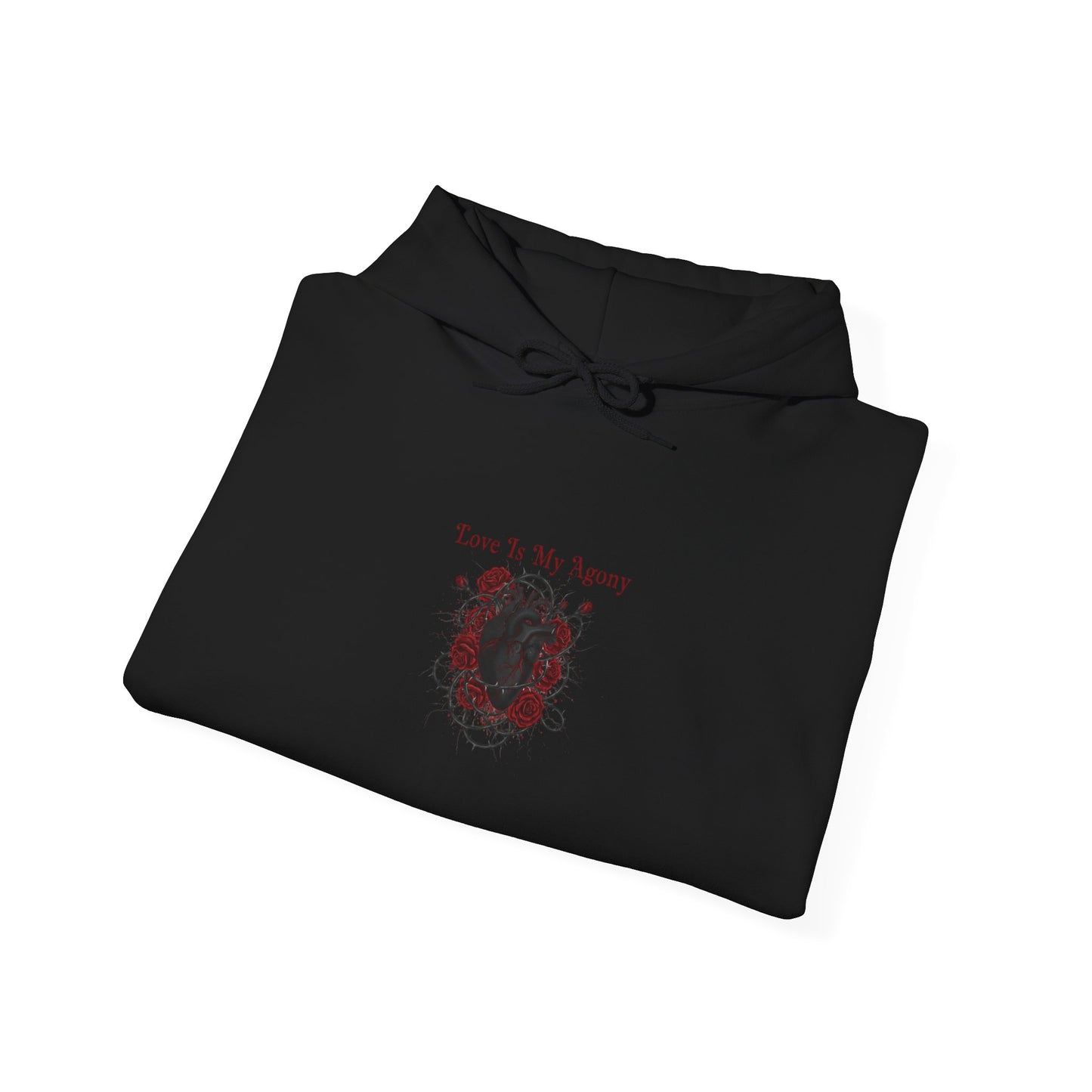 Love Is My Agony Hoodie | Goth Valentine, Dark Romance, Black Rose Emblem