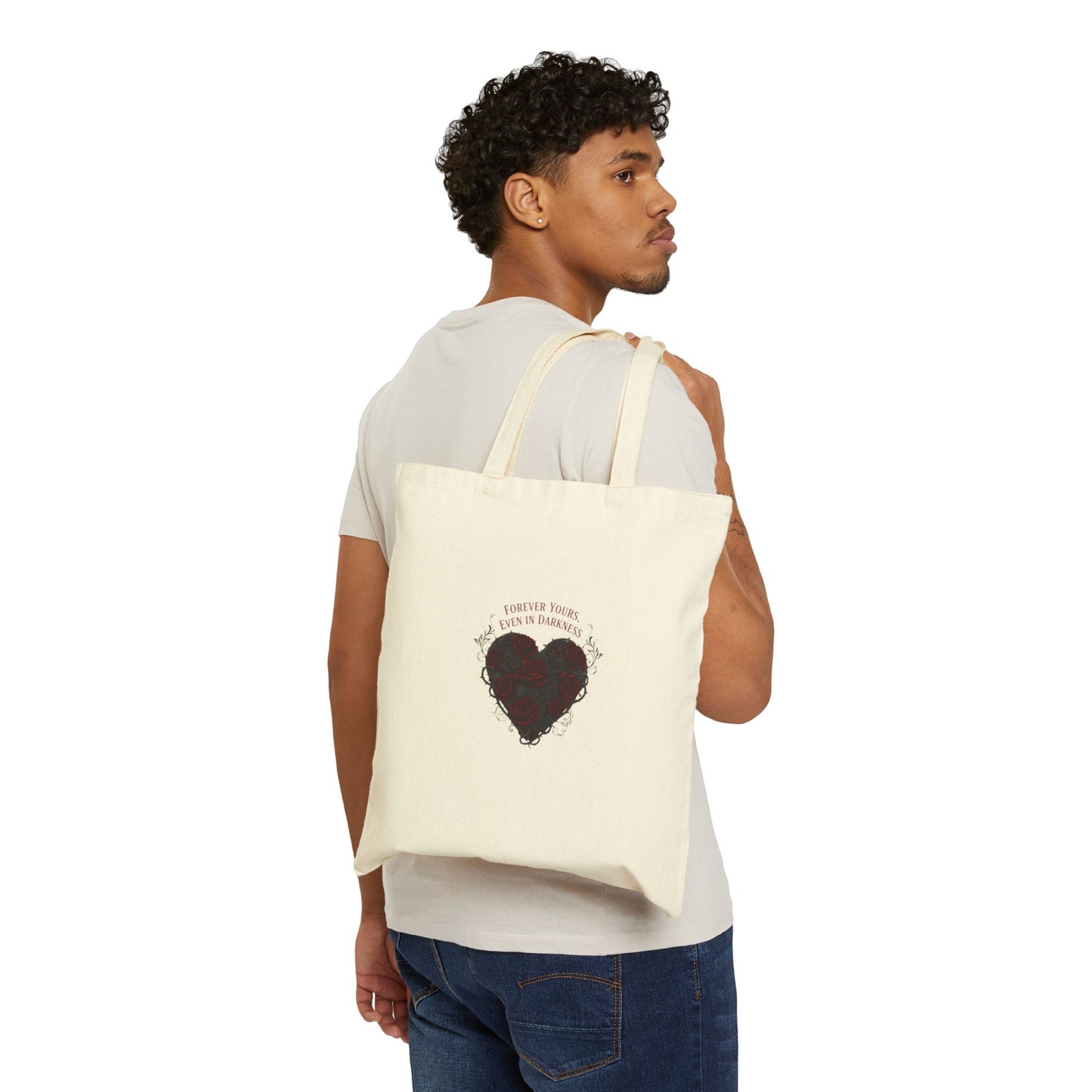 Dark Rose Heart Tote | goth valentine, emo love canvas tote