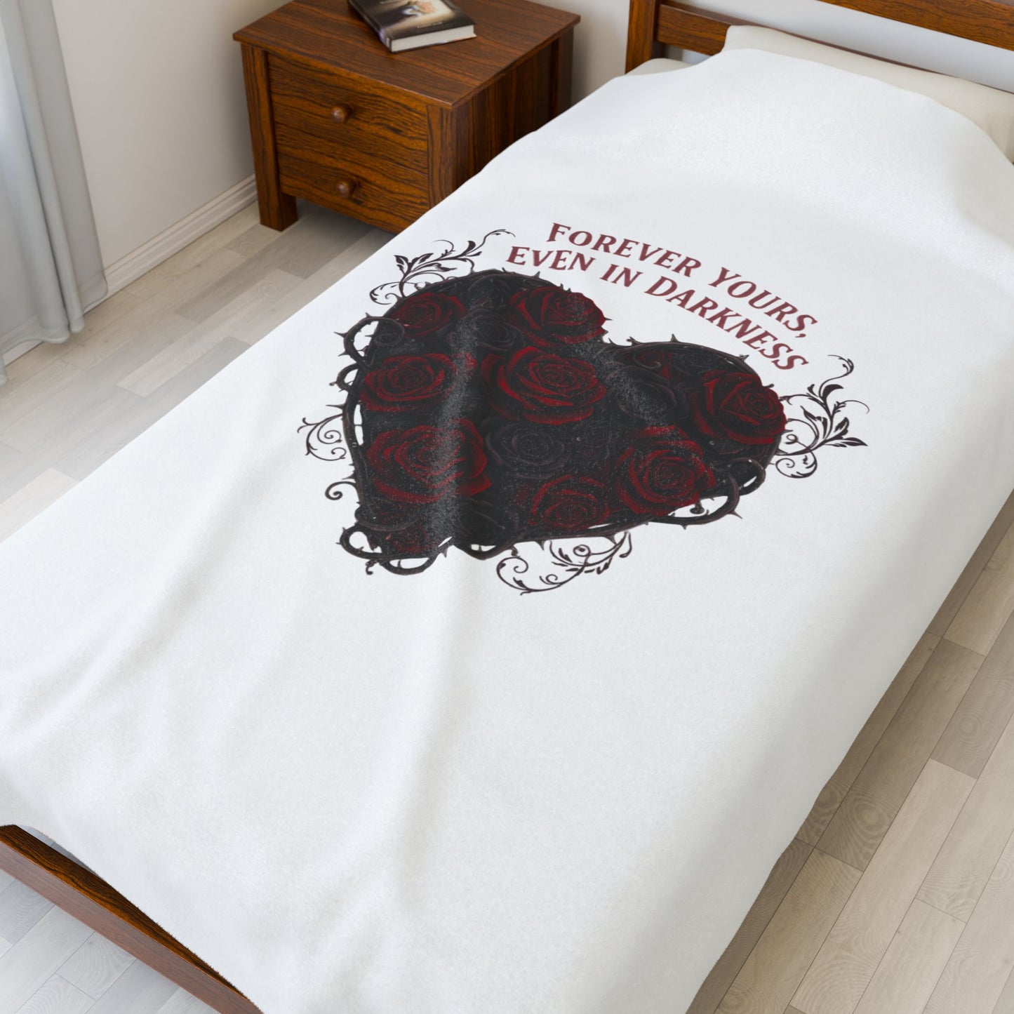 Forever Yours Even in Darkness Velveteen Blanket | Goth Valentine, Black Rose Dark Romance