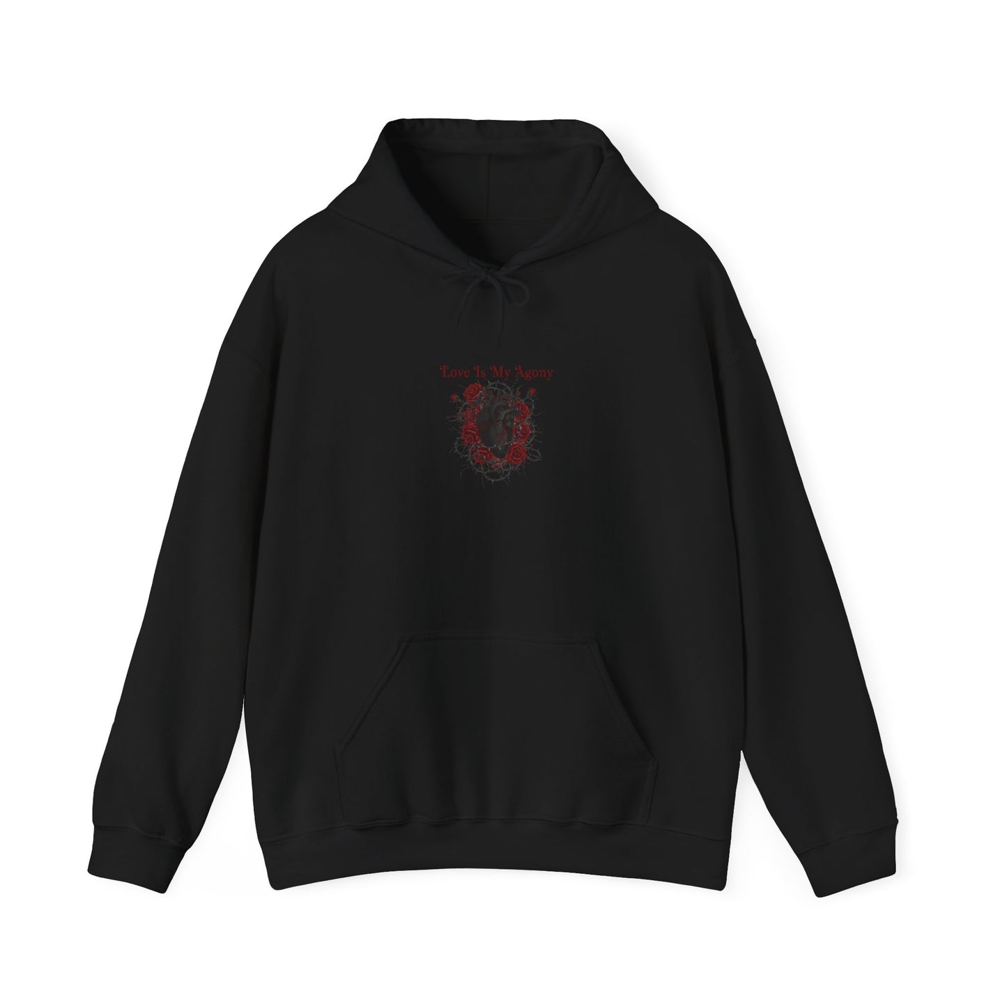 Love Is My Agony Hoodie | Goth Valentine, Dark Romance, Black Rose Emblem