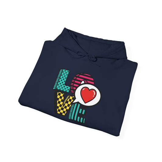 Pop Art LOVE Hoodie | Colorful Retro Heart Lettering