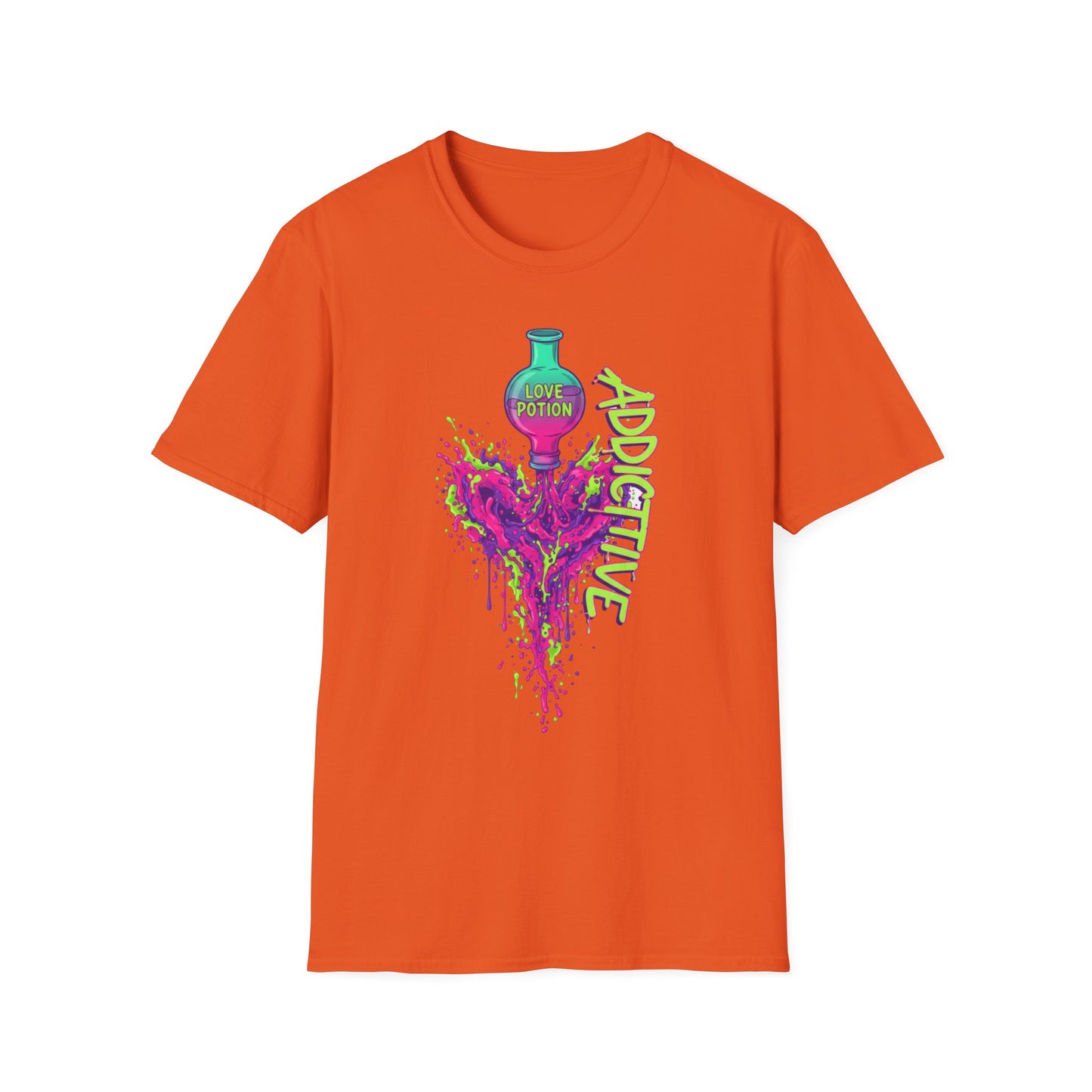 Love Potion Heart Splash T-Shirt | Addictive Neon Potion Design