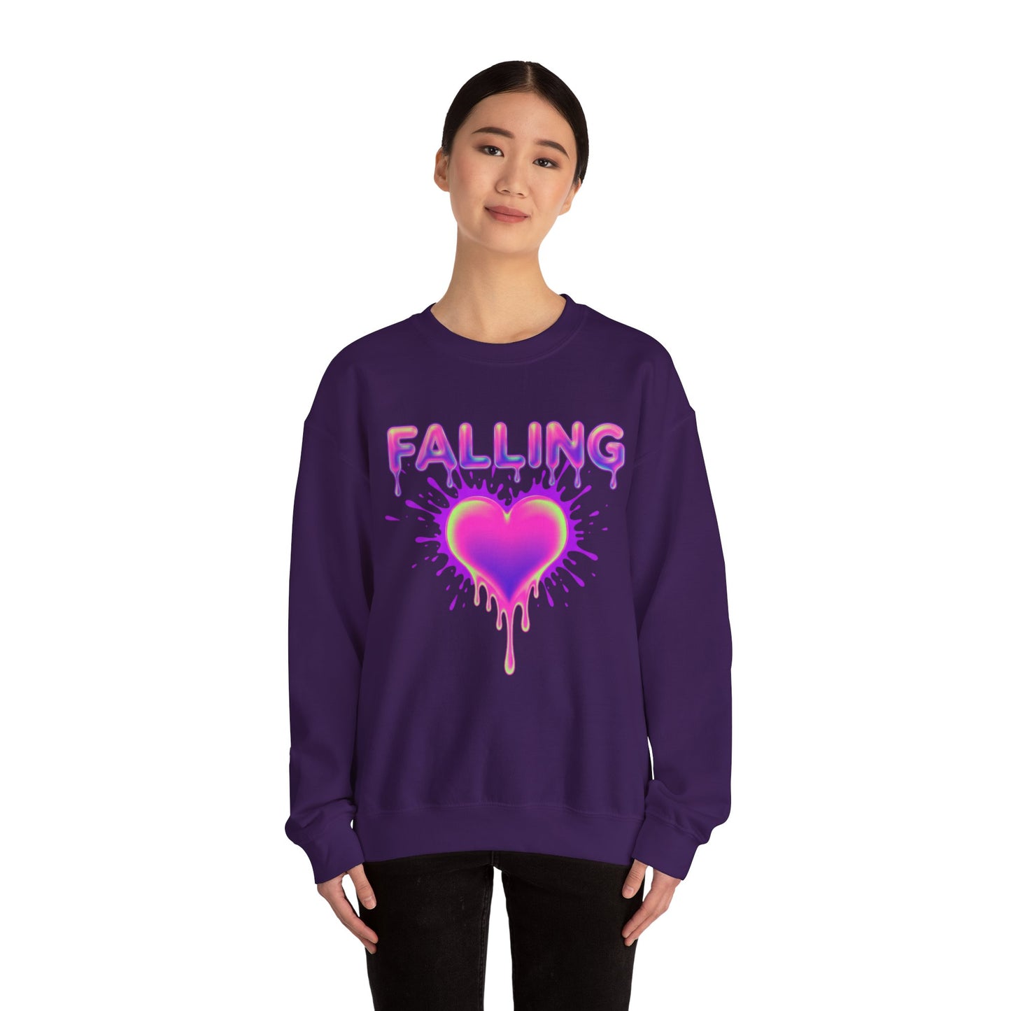 Falling Drip Heart Sweater | Neon Pink Purple Splash