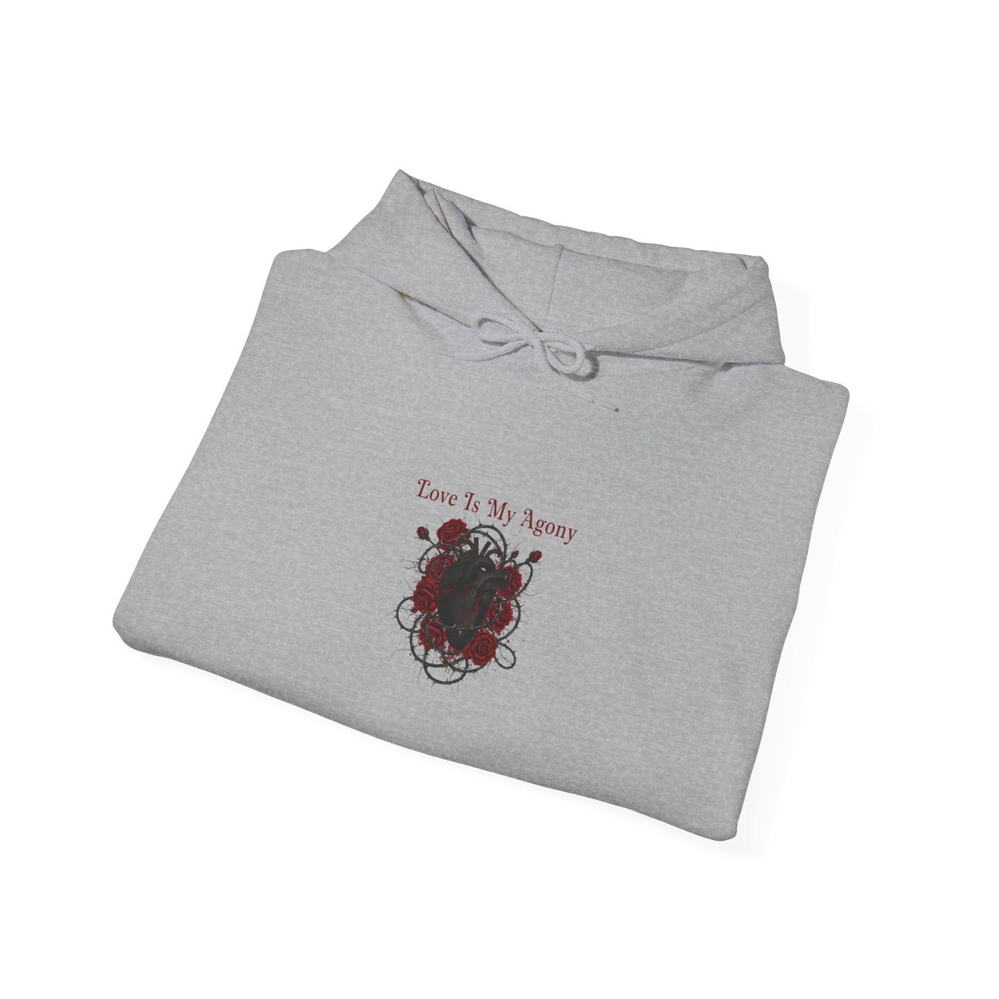 Love Is My Agony Hoodie | Goth Valentine, Dark Romance, Black Rose Emblem